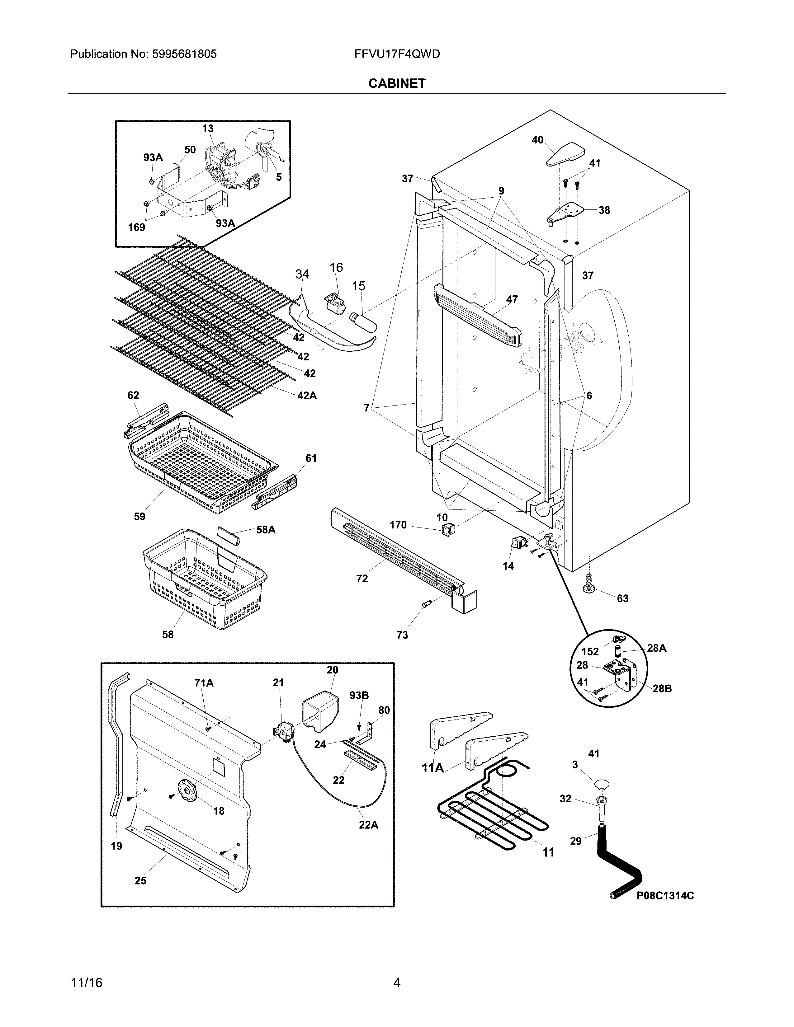 Frigidaire FFVU17F4QWD cabinet diagram