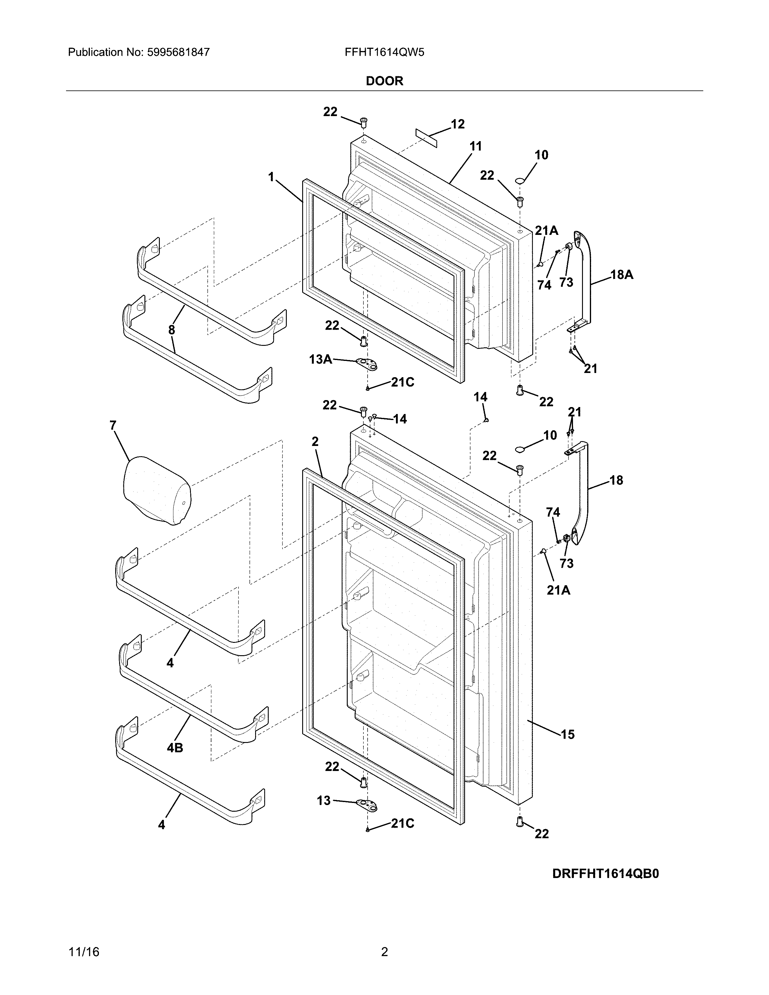 Frigidaire FFHT1614QW5 door diagram