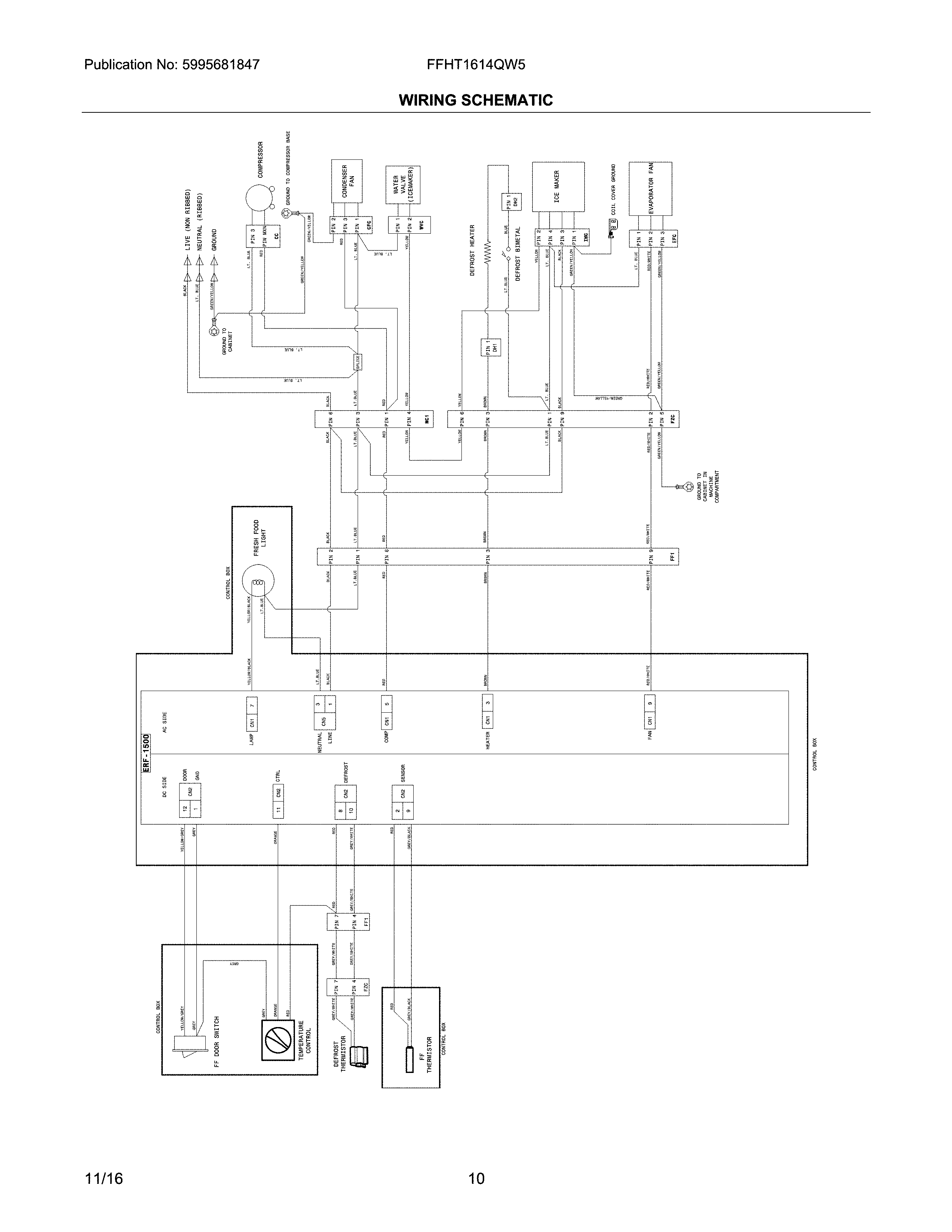 Frigidaire FFHT1614QW5 wiring schematic diagram