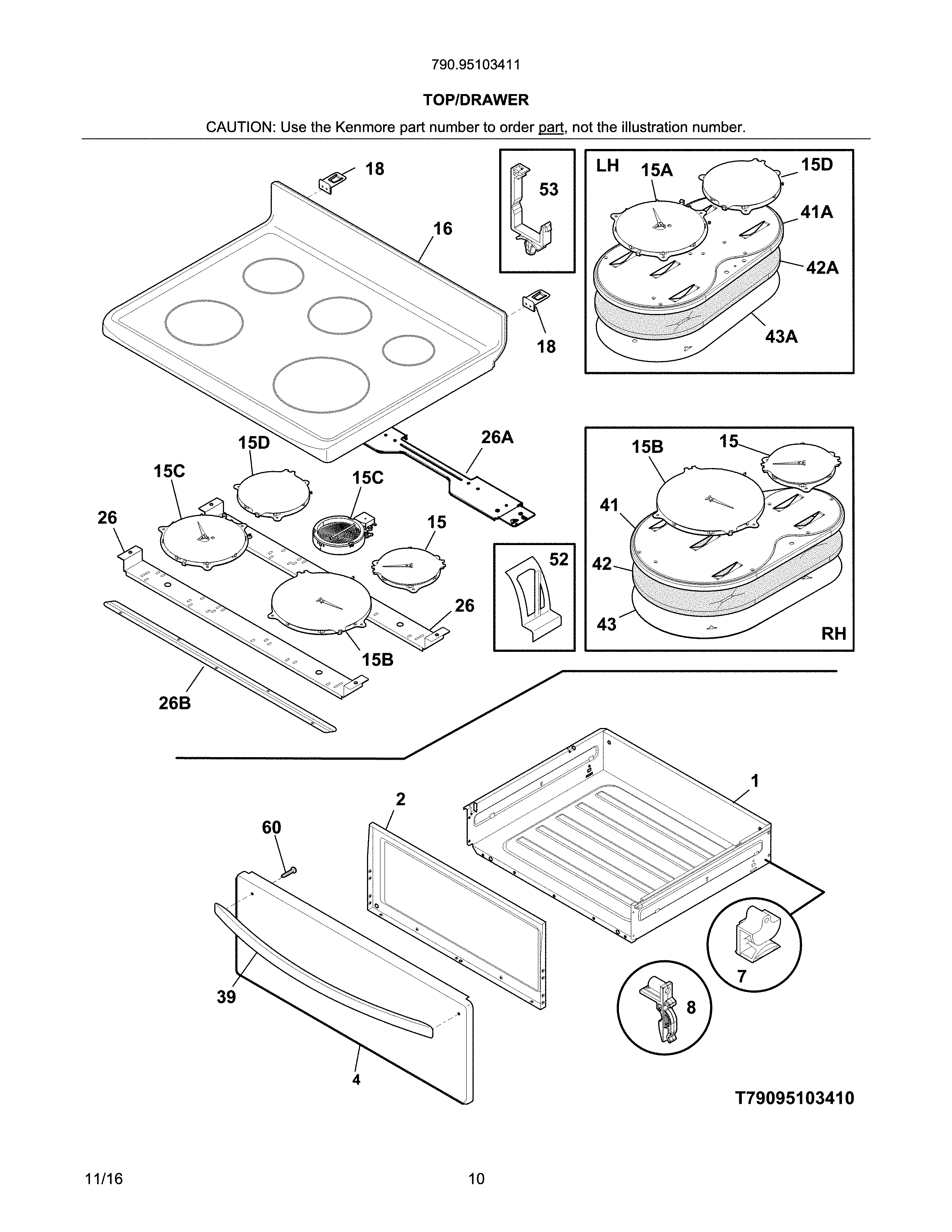 Kenmore 79095103411 top/drawer diagram