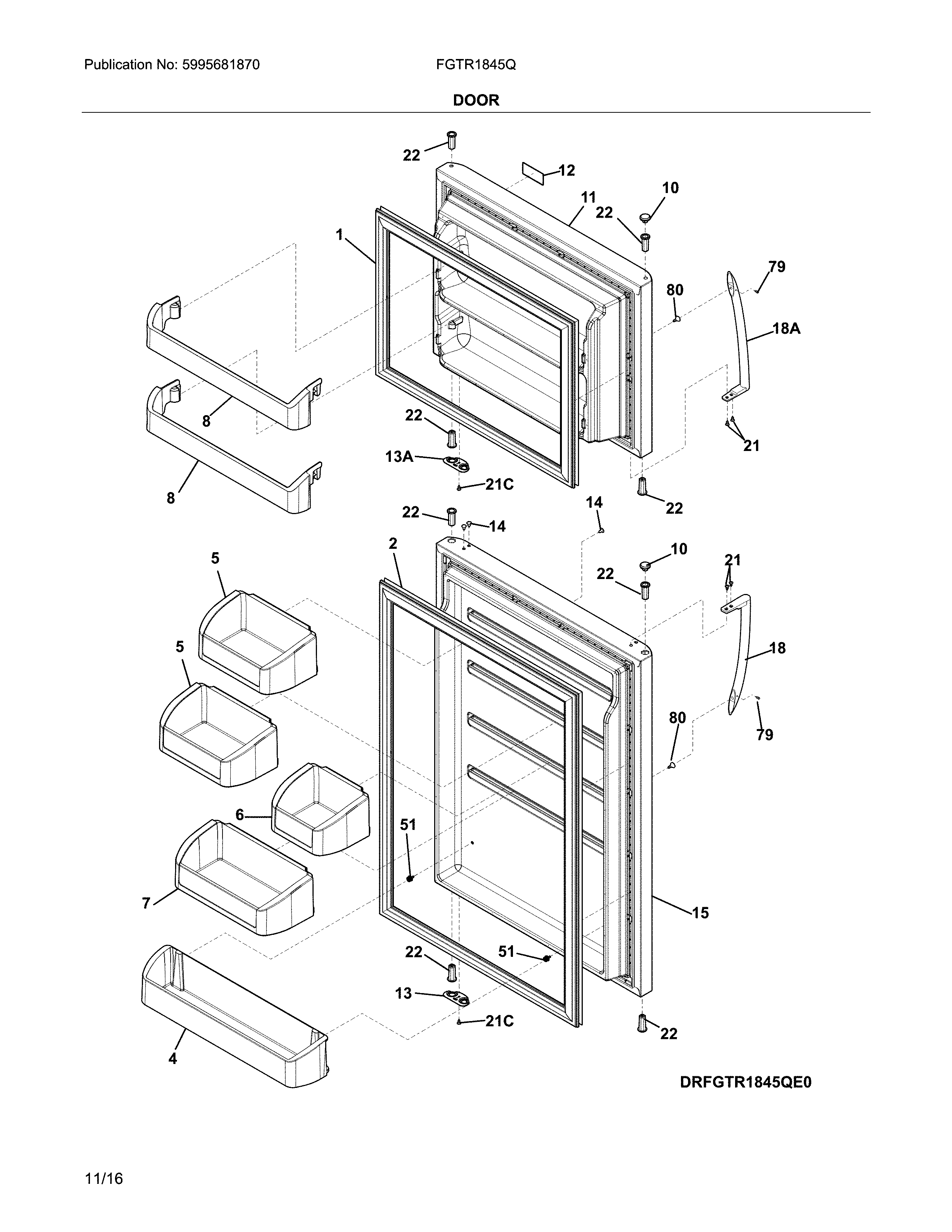 Frigidaire FGTR1845QF3 door diagram