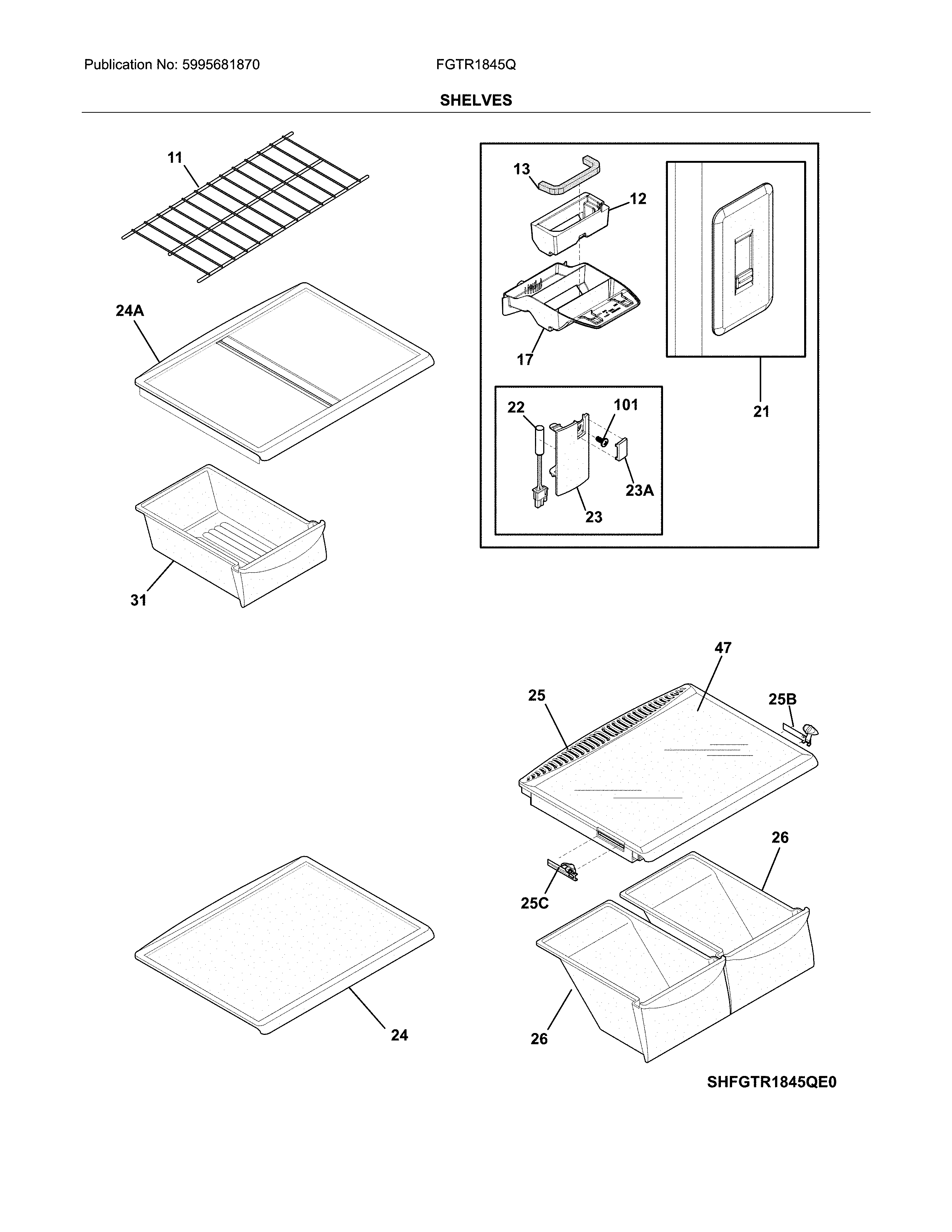 Frigidaire FGTR1845QF3 shelves diagram