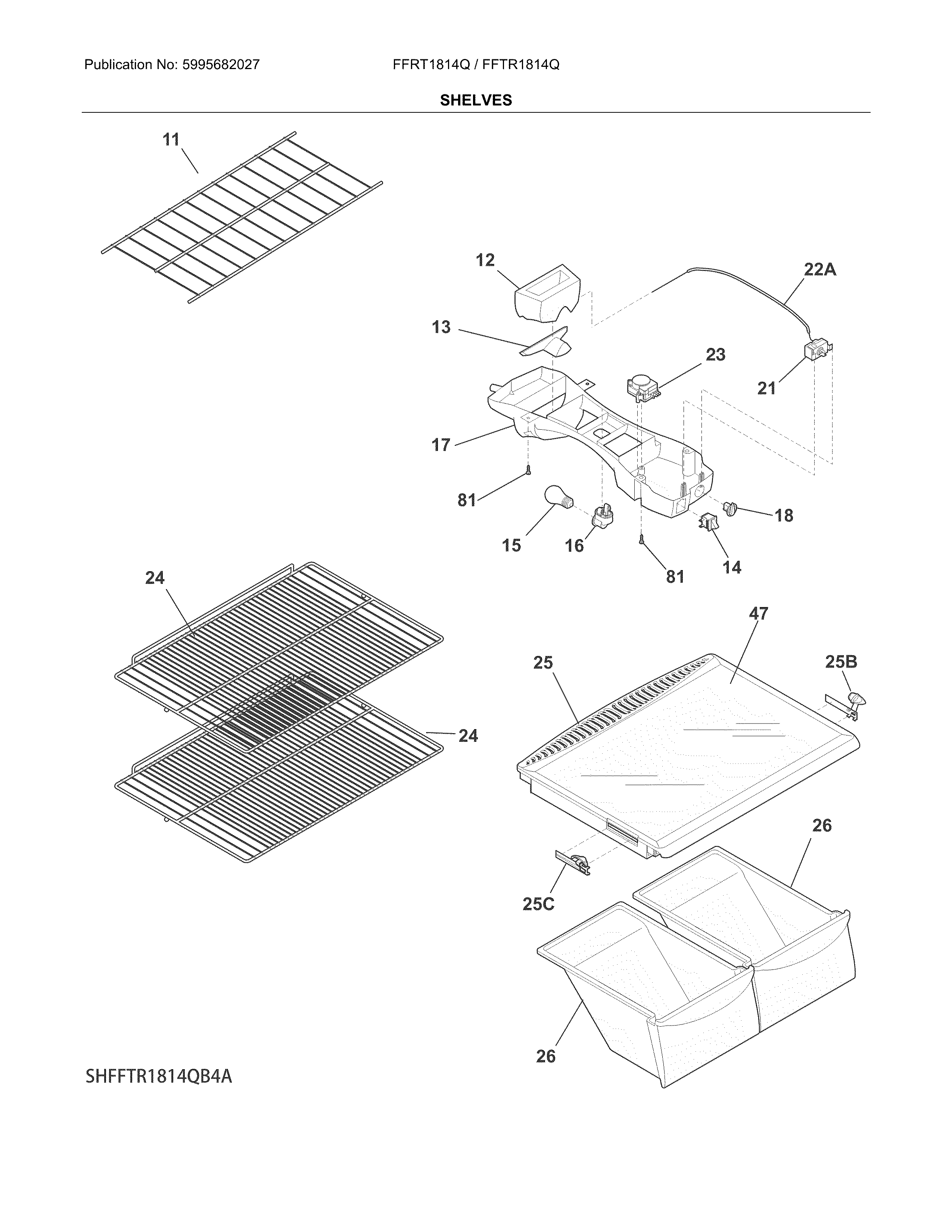 Frigidaire FFTR1814QW7B shelves diagram