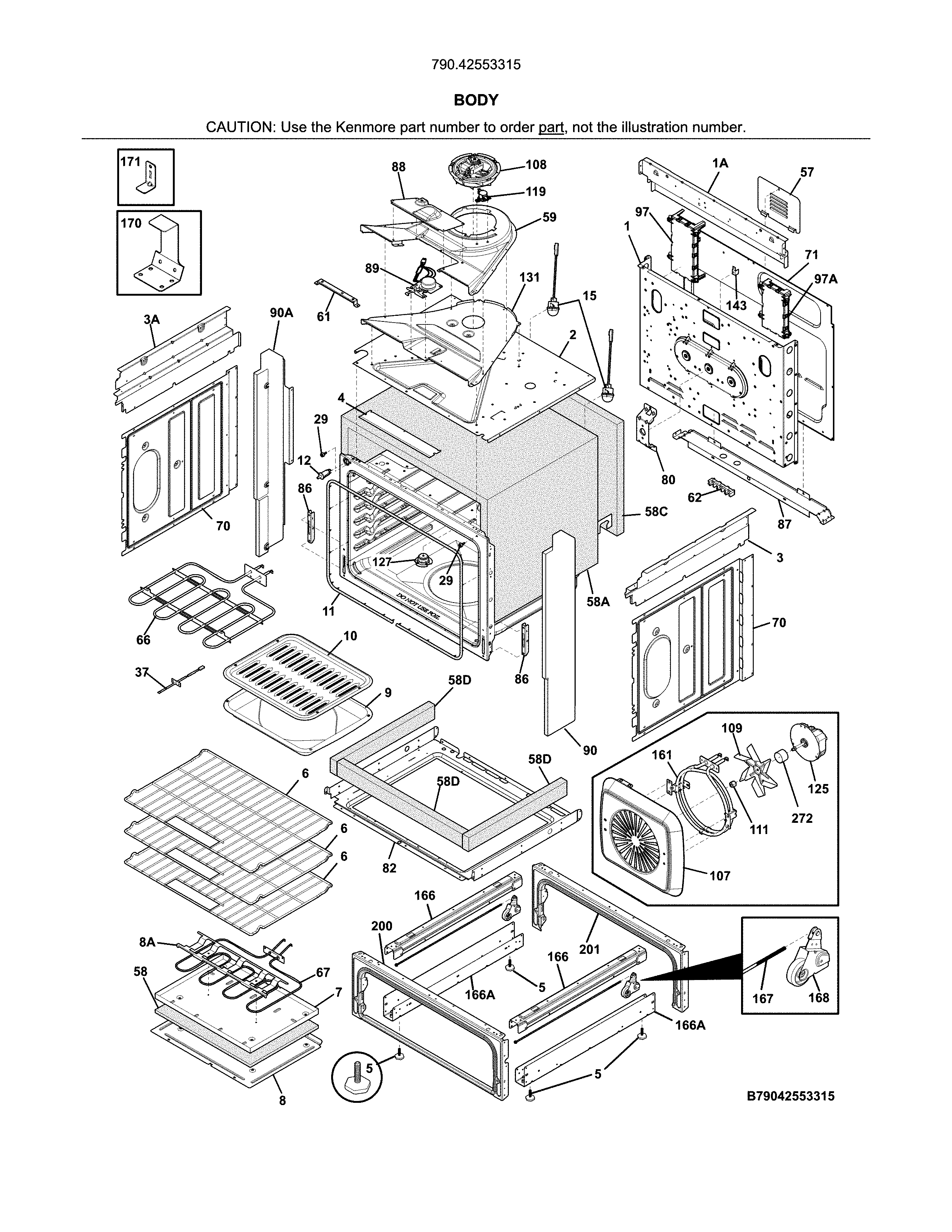 Kenmore Elite 79042553315 body diagram