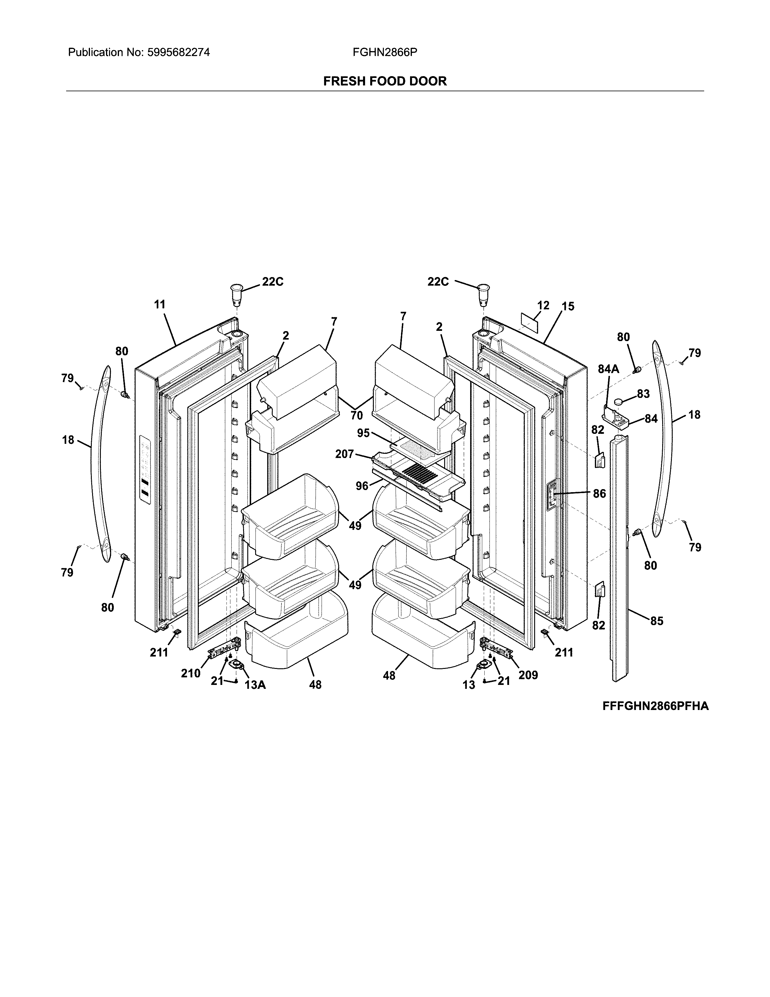 Frigidaire FGHN2866PPEA fresh food doors diagram