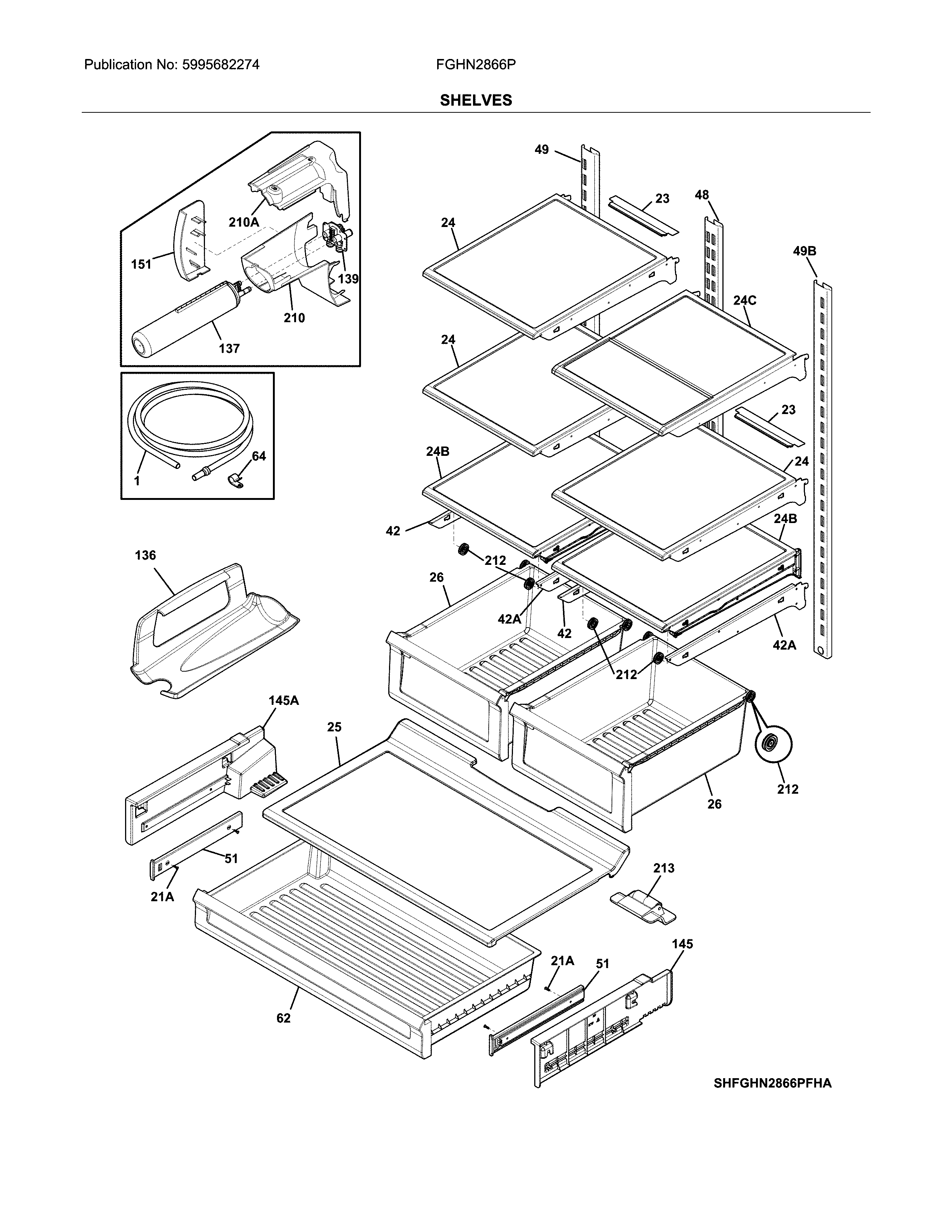 Frigidaire FGHN2866PPEA shelves diagram