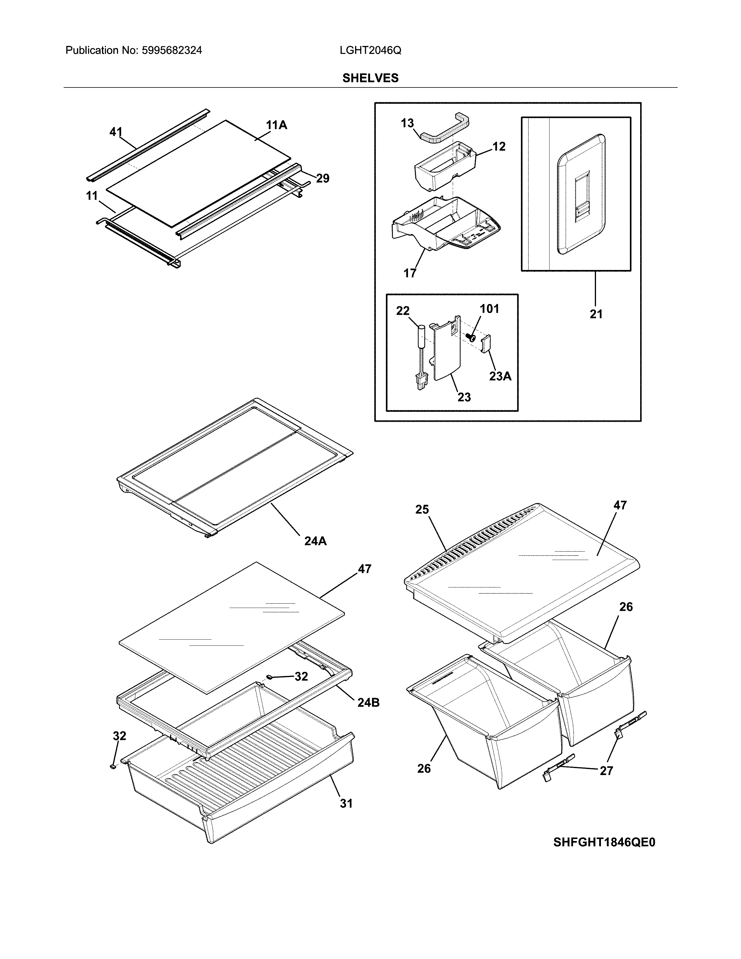 Frigidaire LGHT2046QF1 shelves diagram