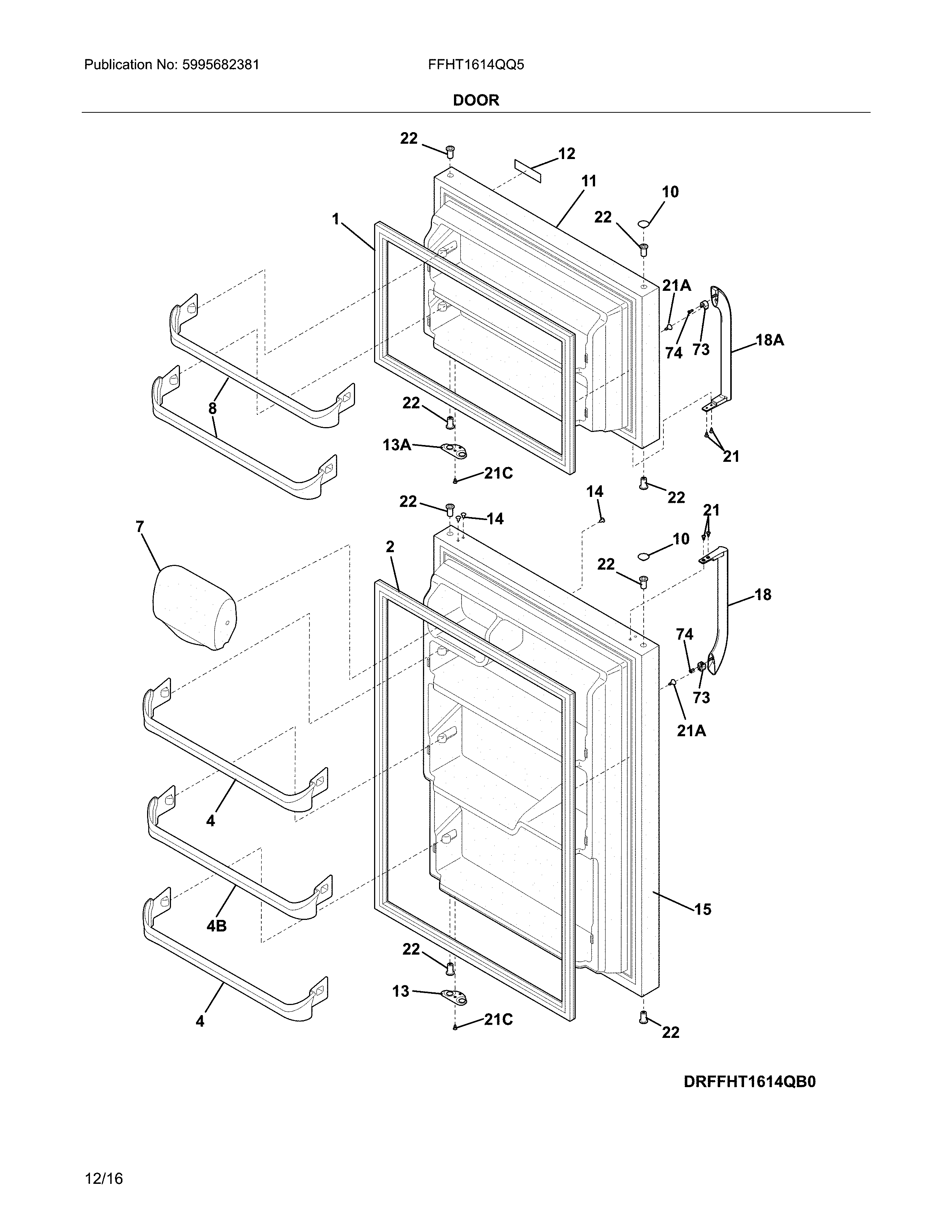 Frigidaire FFHT1614QQ5 door diagram