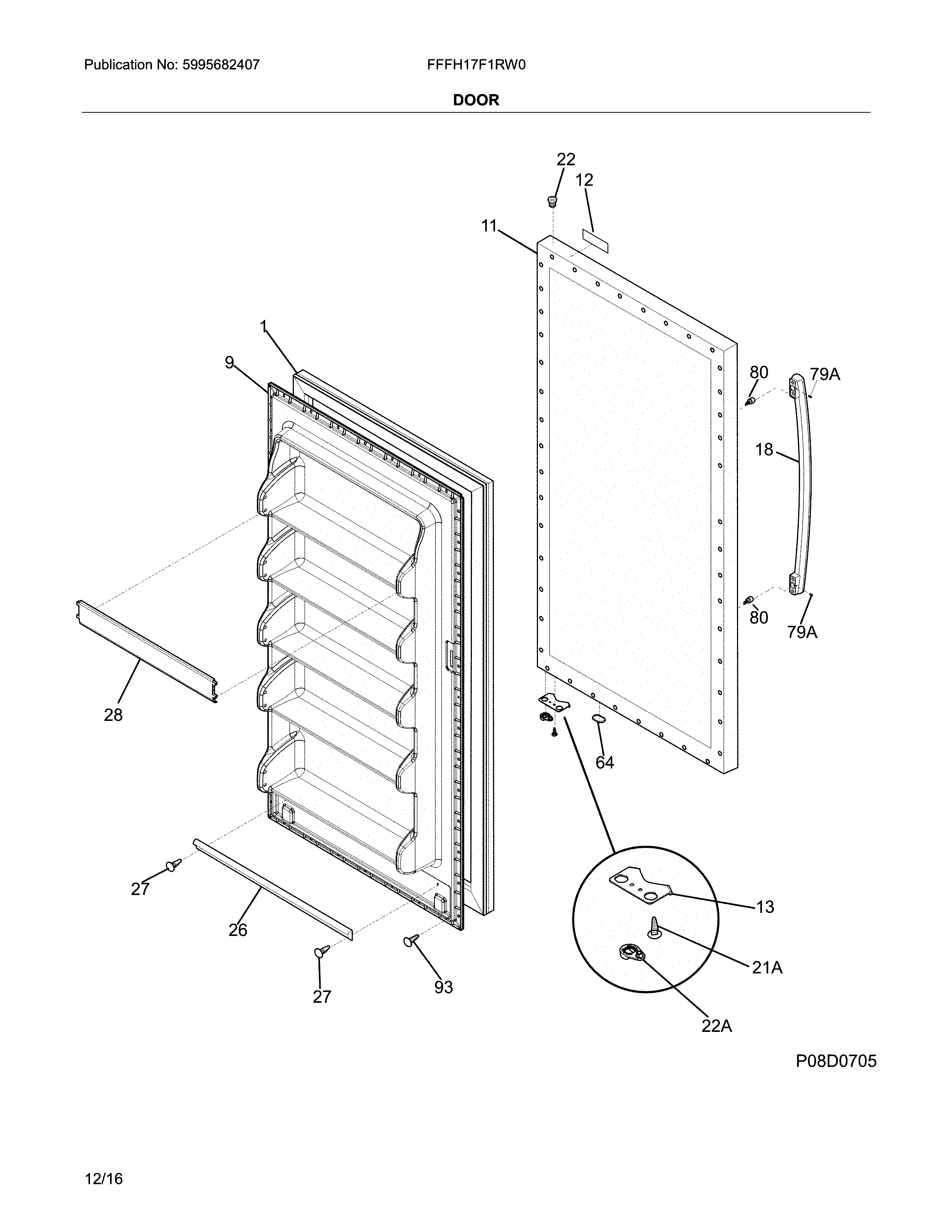 Frigidaire FFFH17F1RW0 door diagram