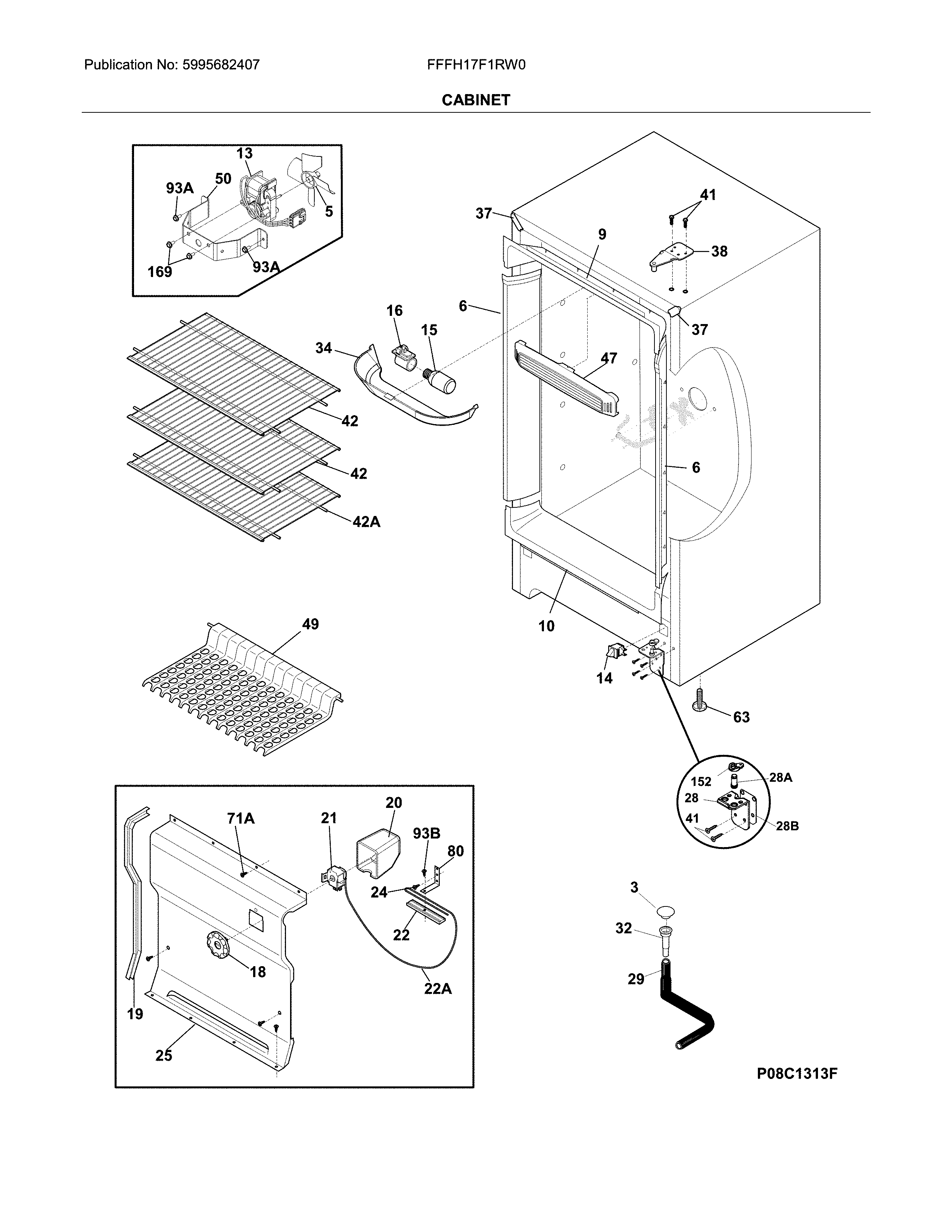 Frigidaire FFFH17F1RW0 cabinet diagram
