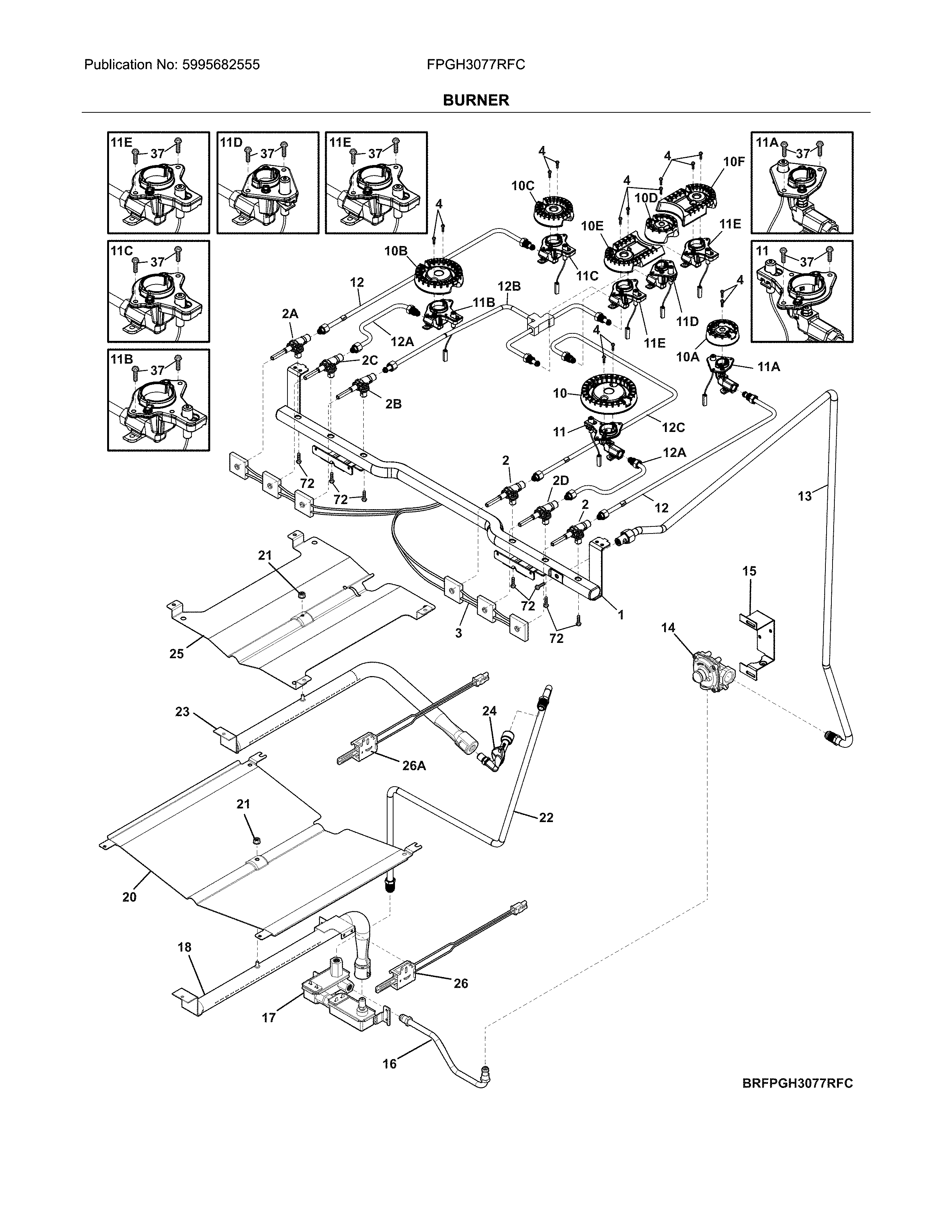 Frigidaire FPGH3077RFC burner diagram