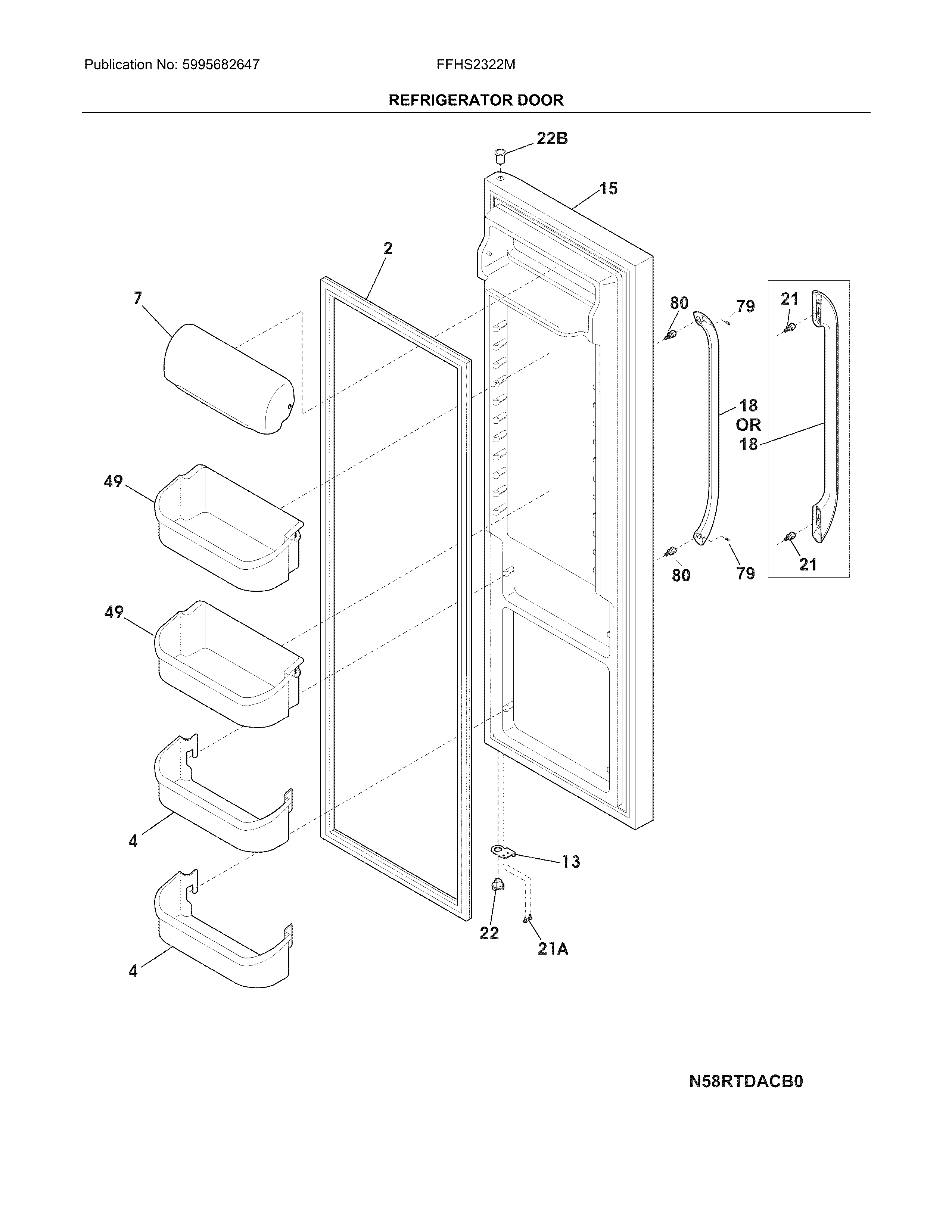 Frigidaire FFHS2322MWLA refrigerator door diagram