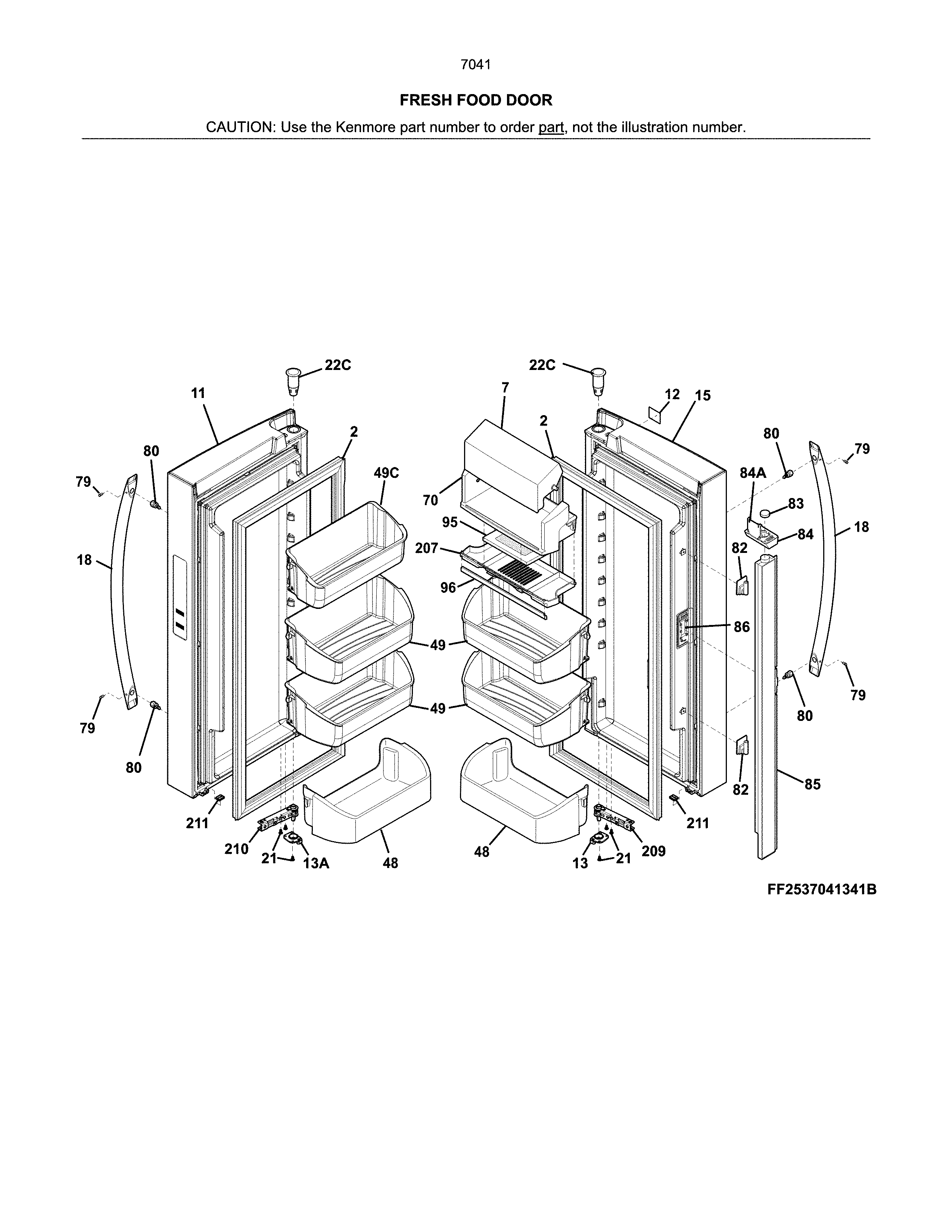 Kenmore 2537041341B fresh food doors diagram