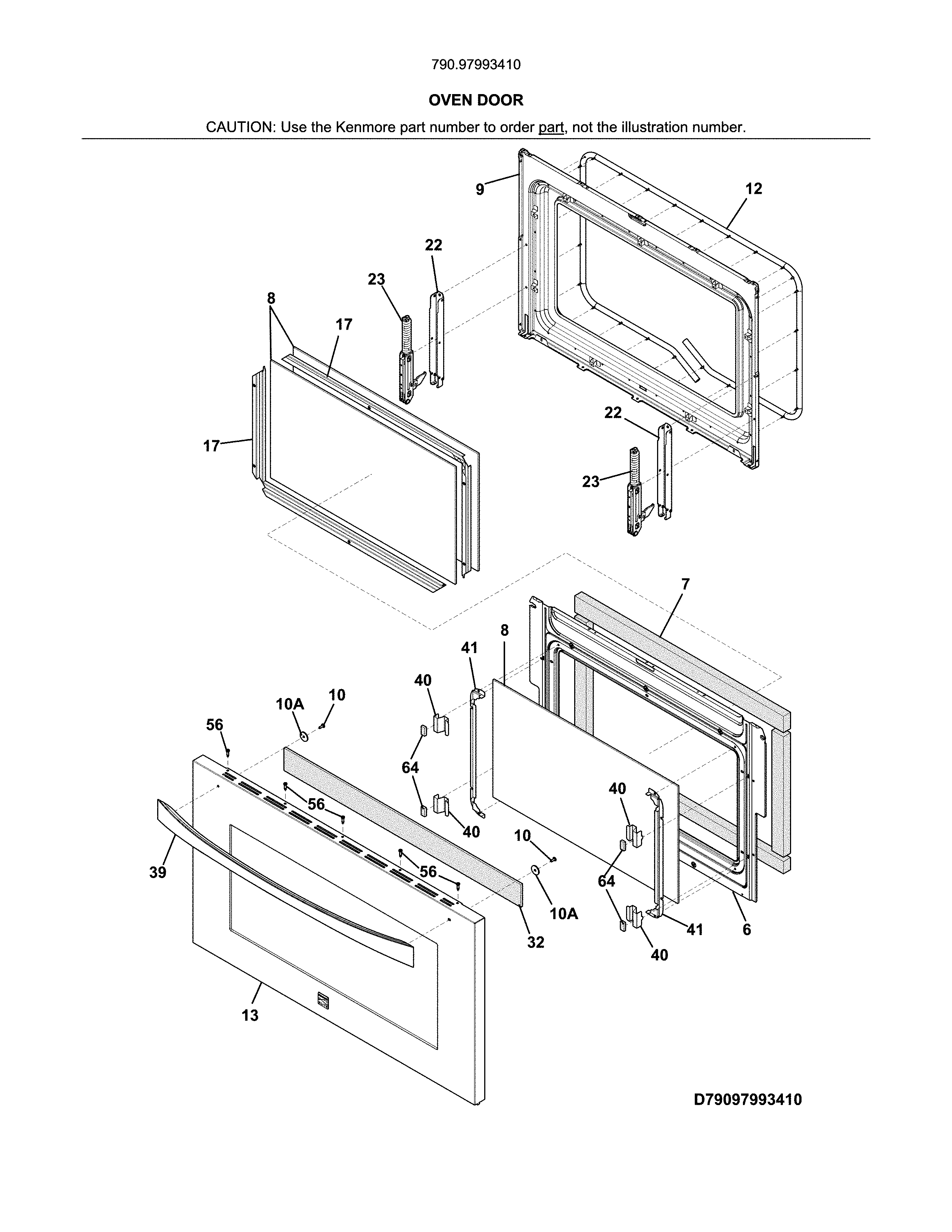 Kenmore Elite 79097993410 oven door diagram