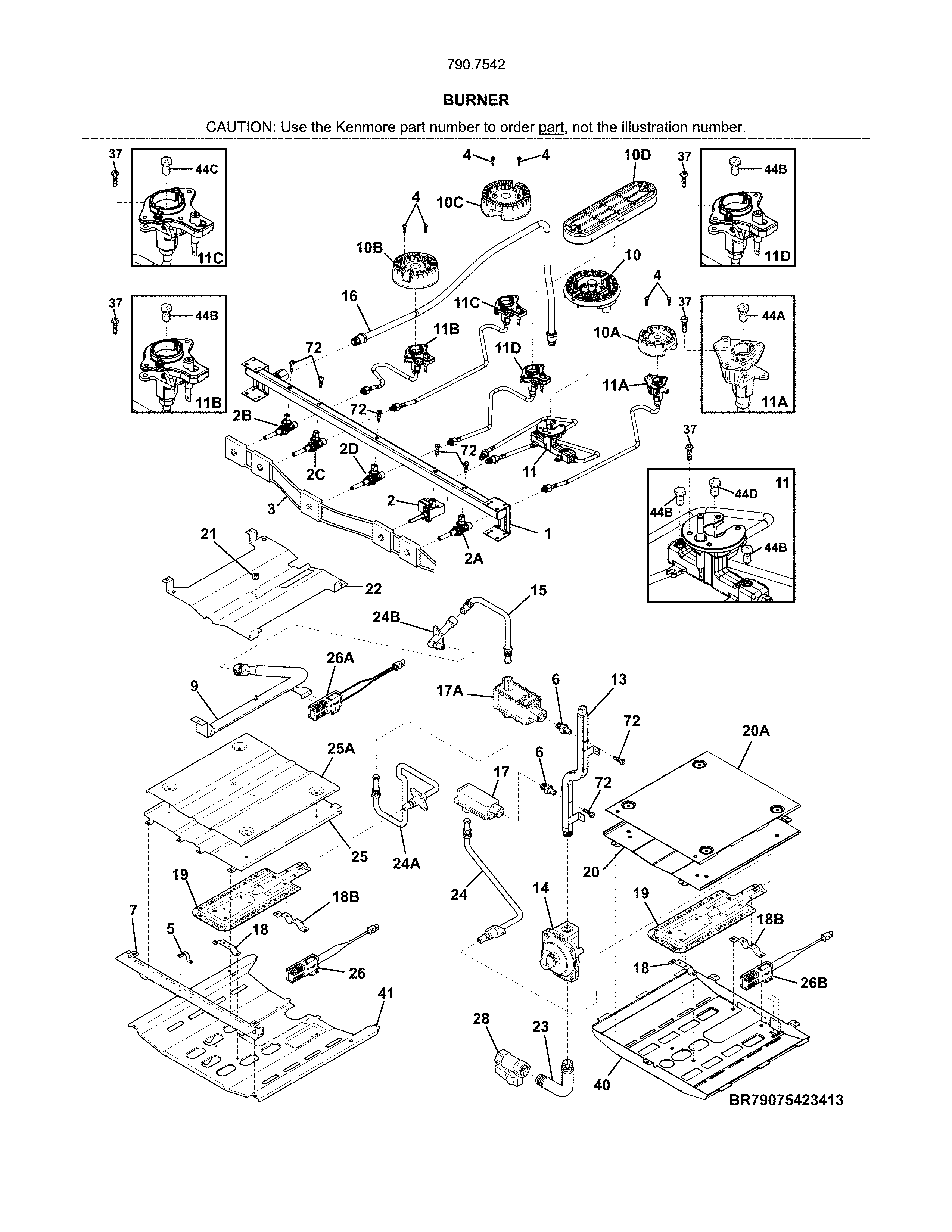 Kenmore Elite 79075422414 burner diagram