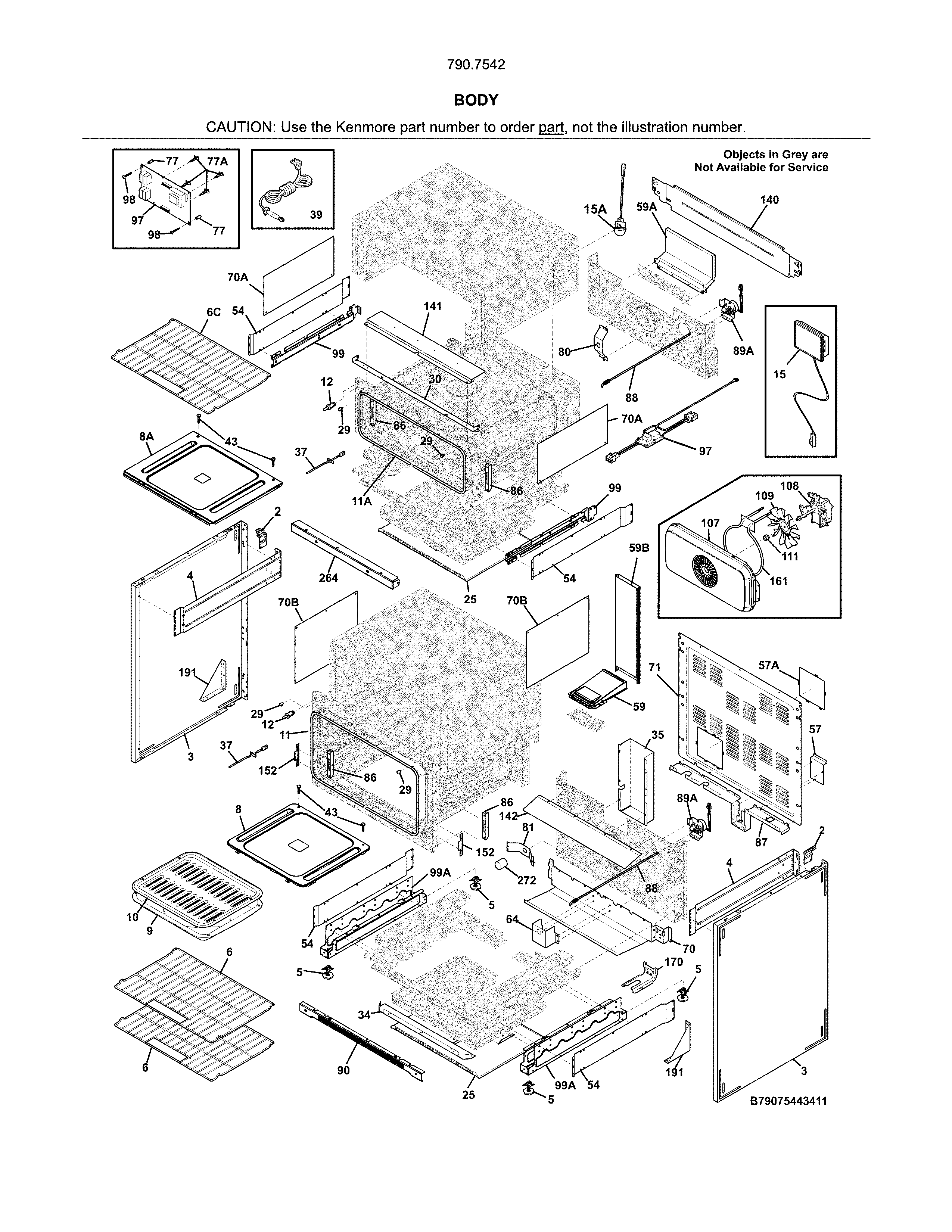 Kenmore Elite 79075422414 body diagram