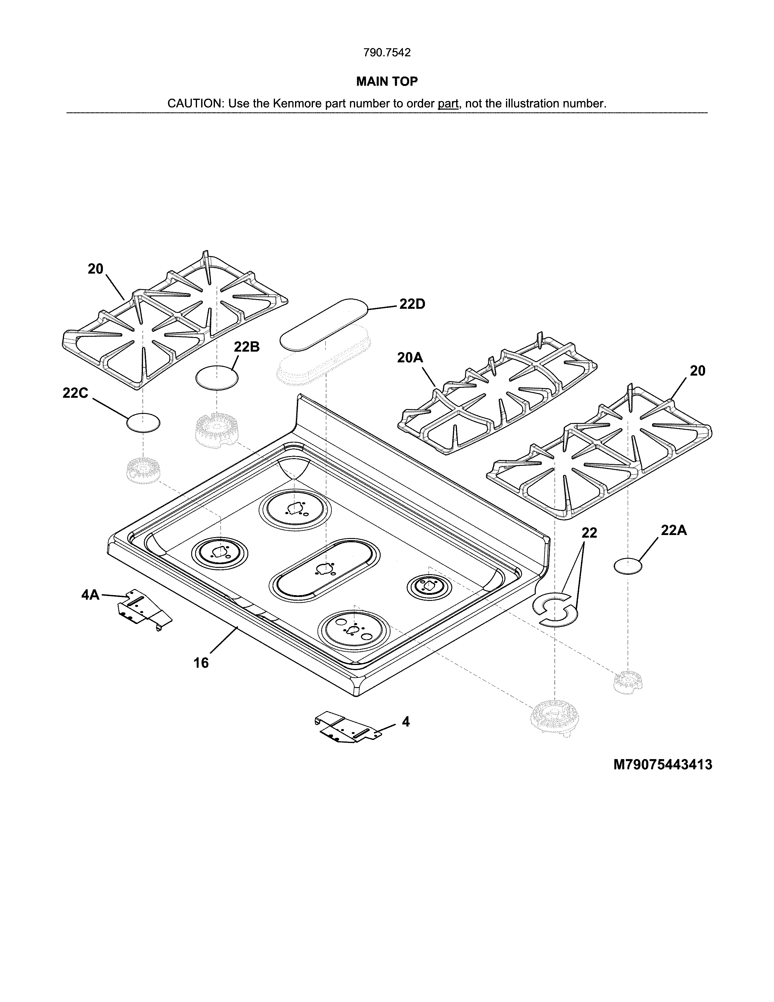 Kenmore Elite 79075422414 main top diagram