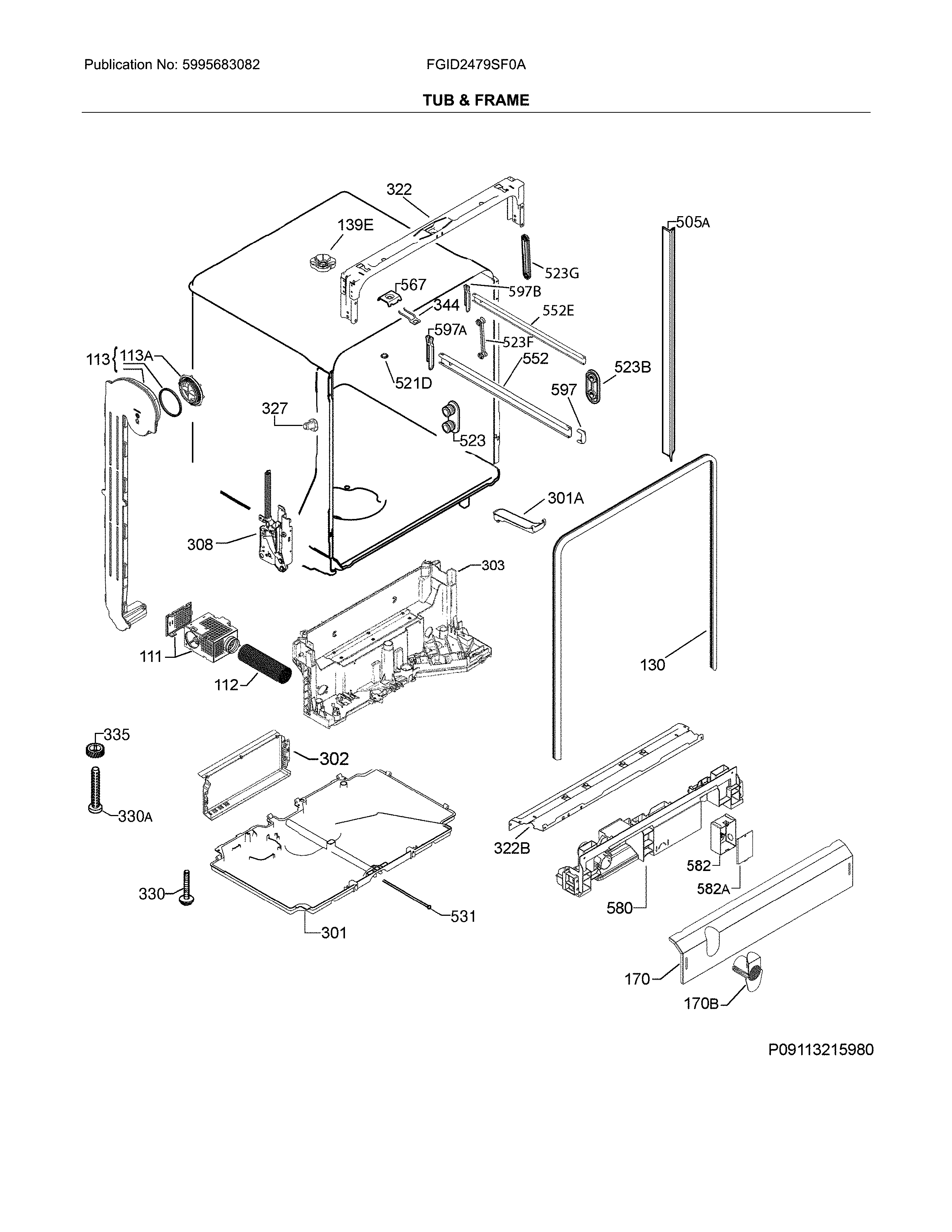 Frigidaire FGID2479SF0A tub & frame diagram