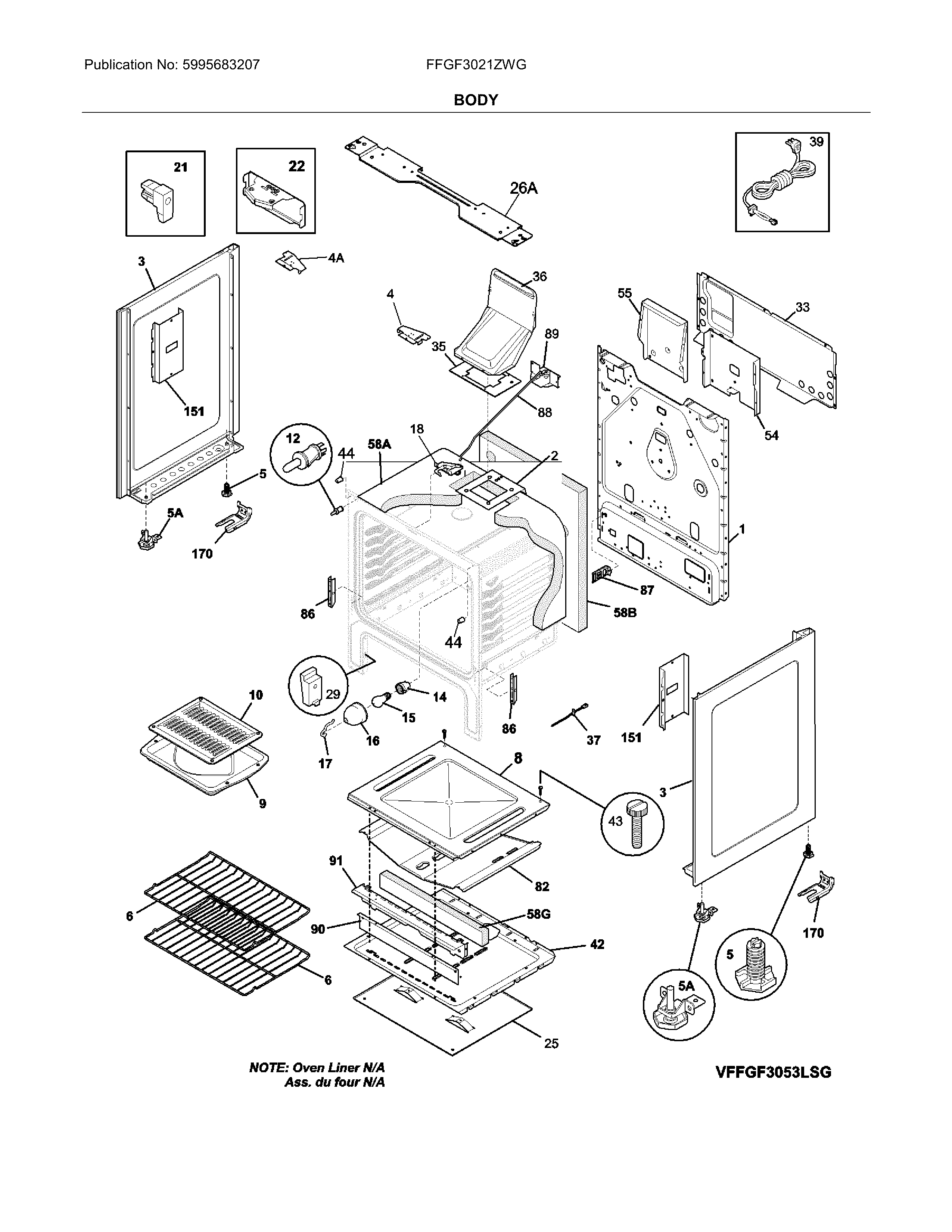 Frigidaire FFGF3021ZWG body diagram