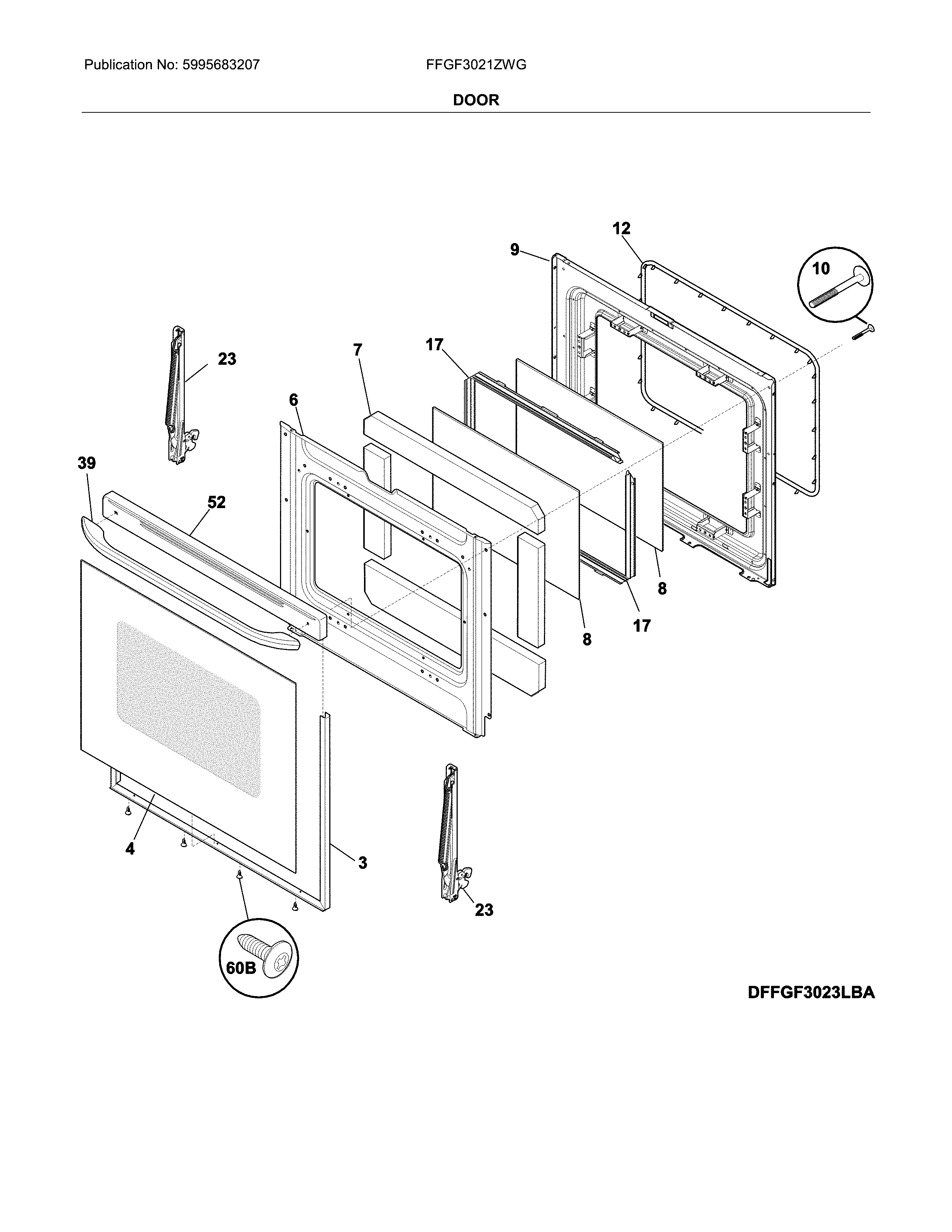 Frigidaire FFGF3021ZWG door diagram