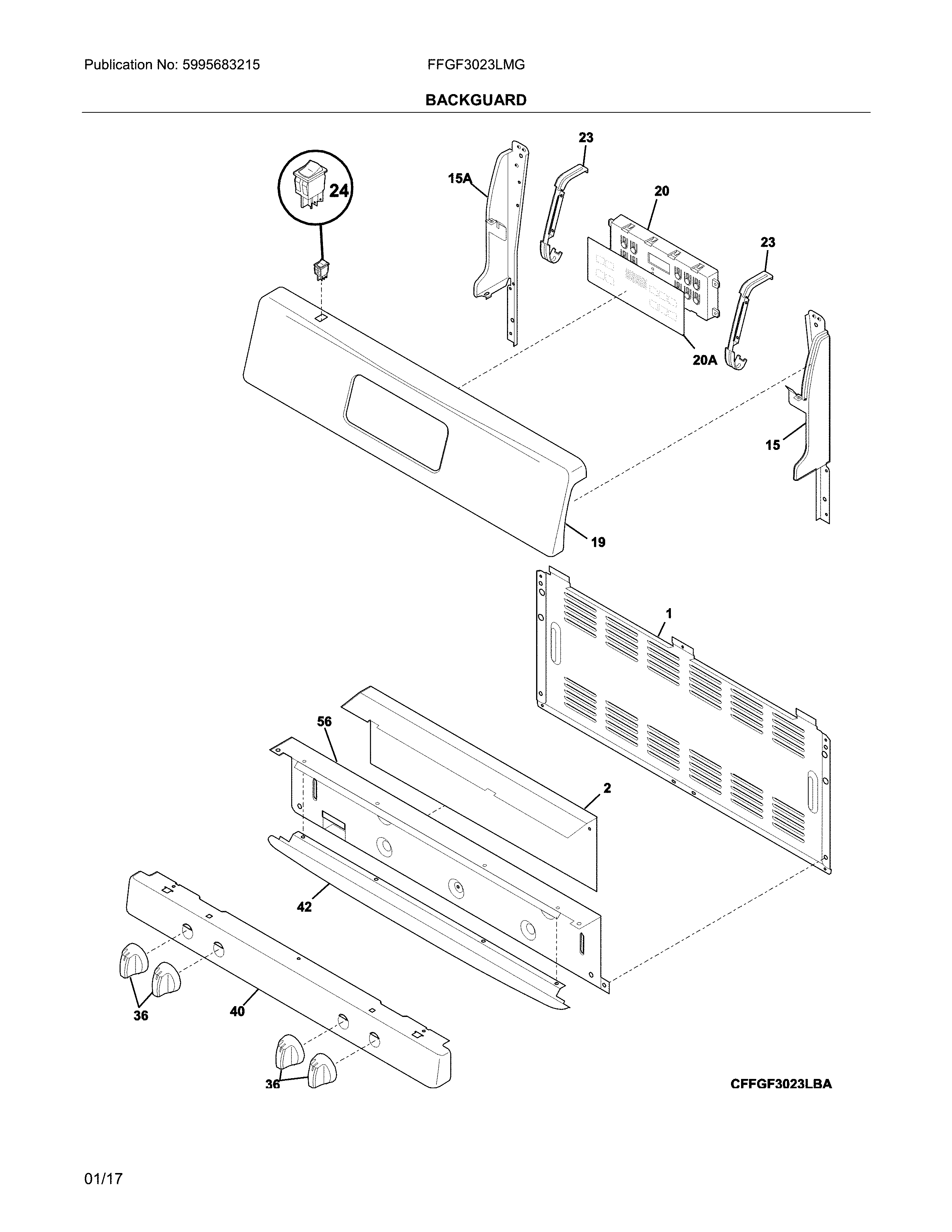 Frigidaire FFGF3023LMG backguard diagram
