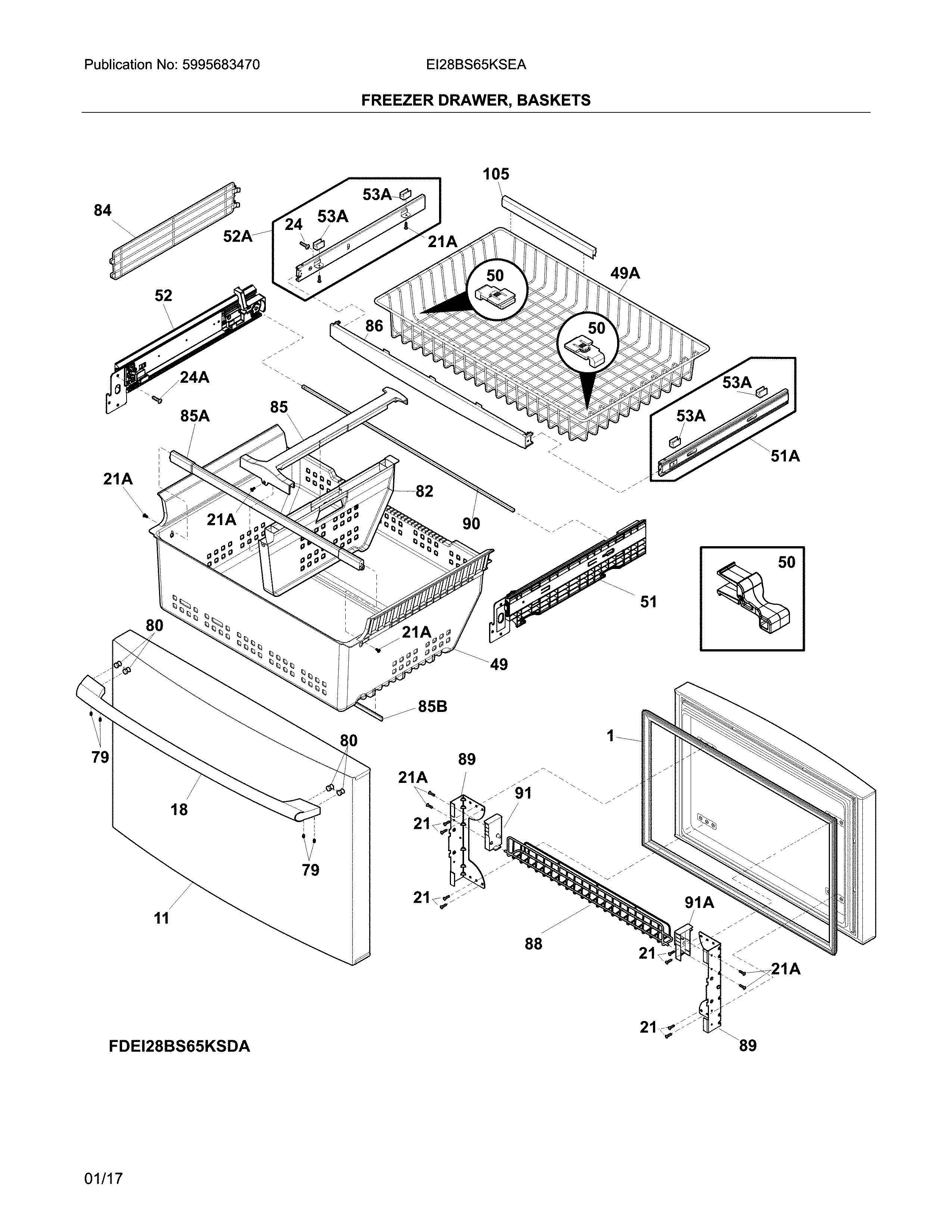Electrolux EI28BS65KSEA freezer drawer, baskets diagram