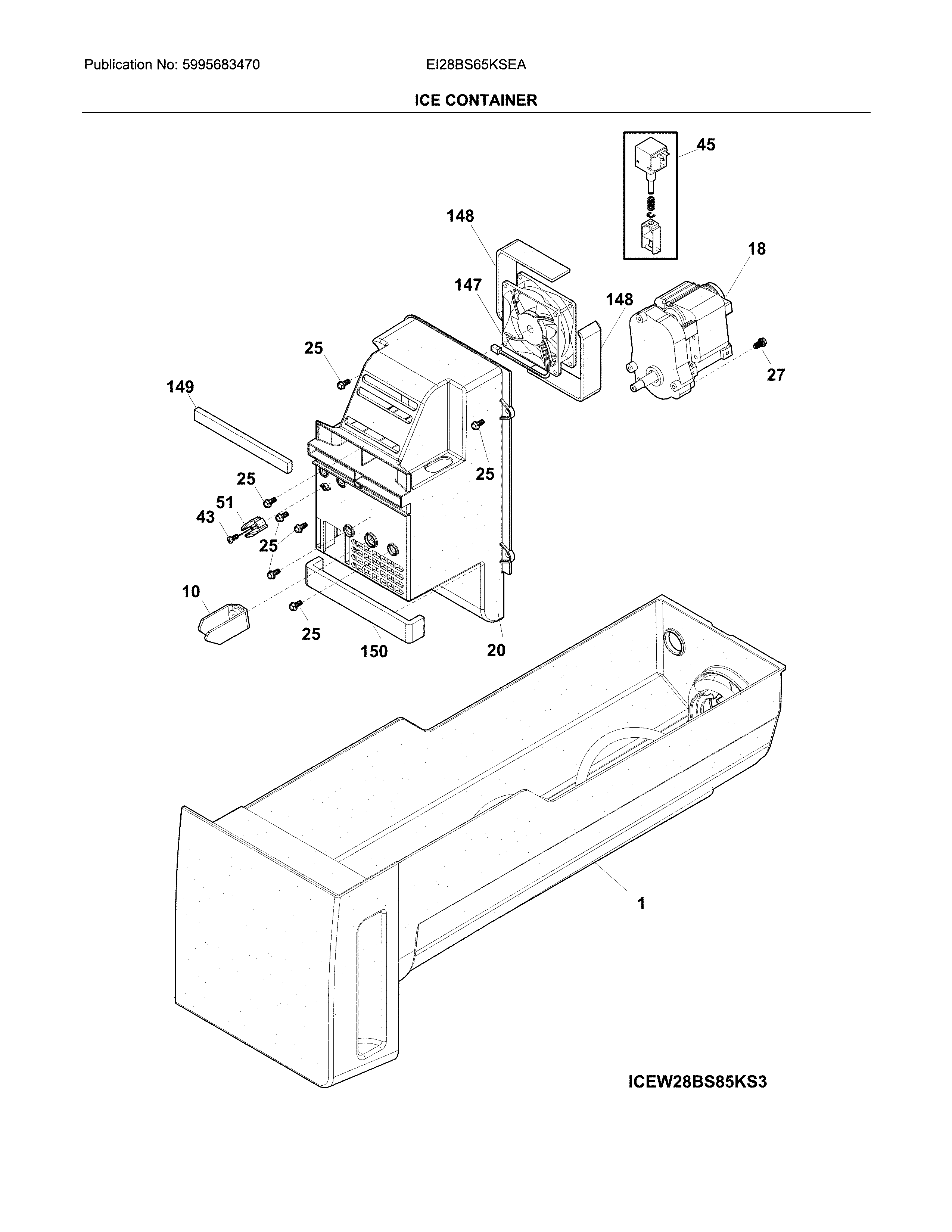 Electrolux EI28BS65KSEA ice container diagram