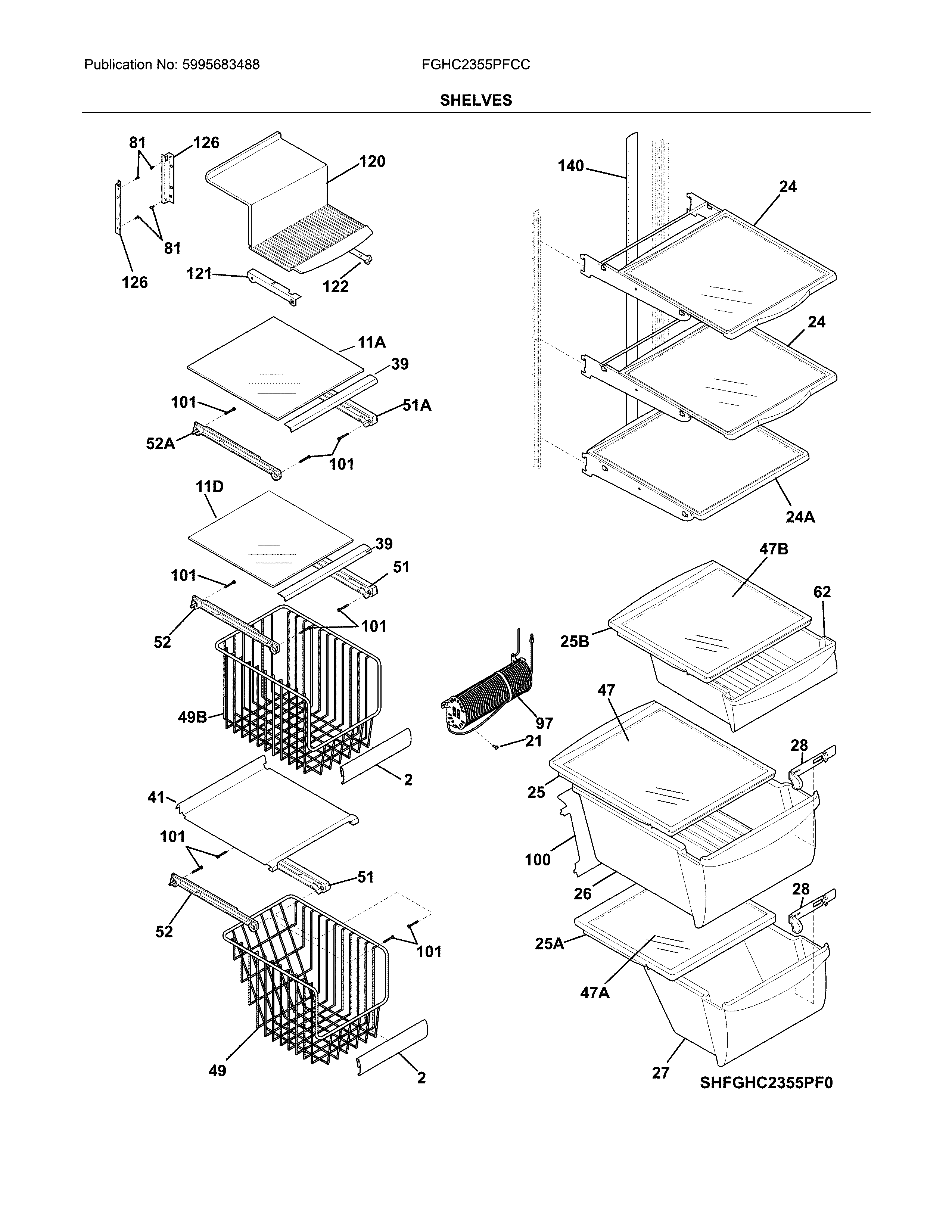 Frigidaire FGHC2355PFCC shelves diagram