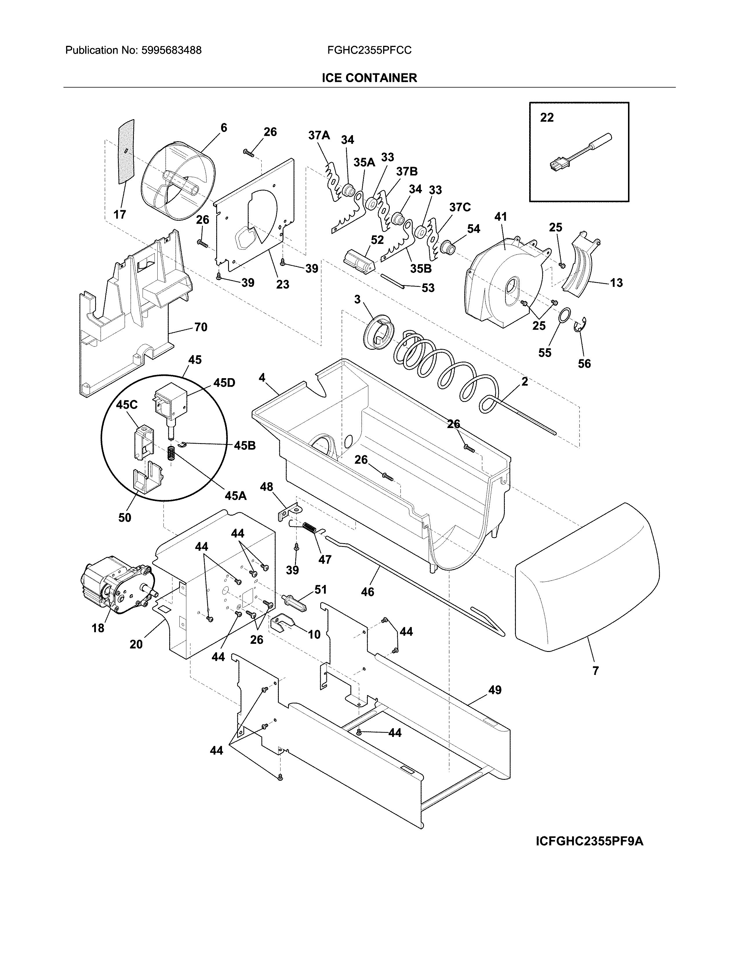 Frigidaire FGHC2355PFCC ice container diagram