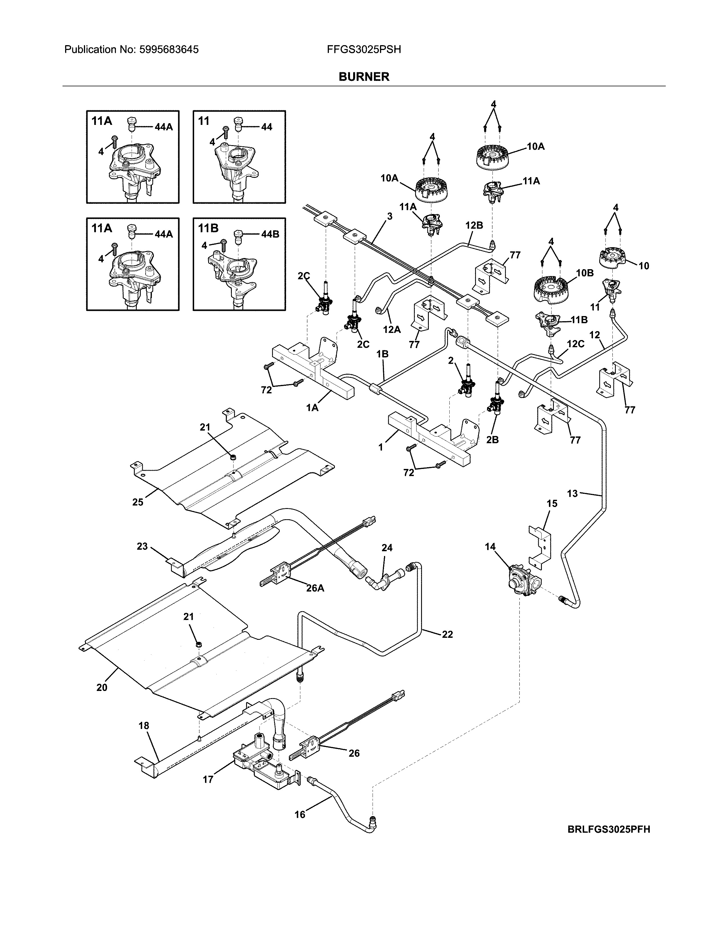 Frigidaire FFGS3025PSH burner diagram