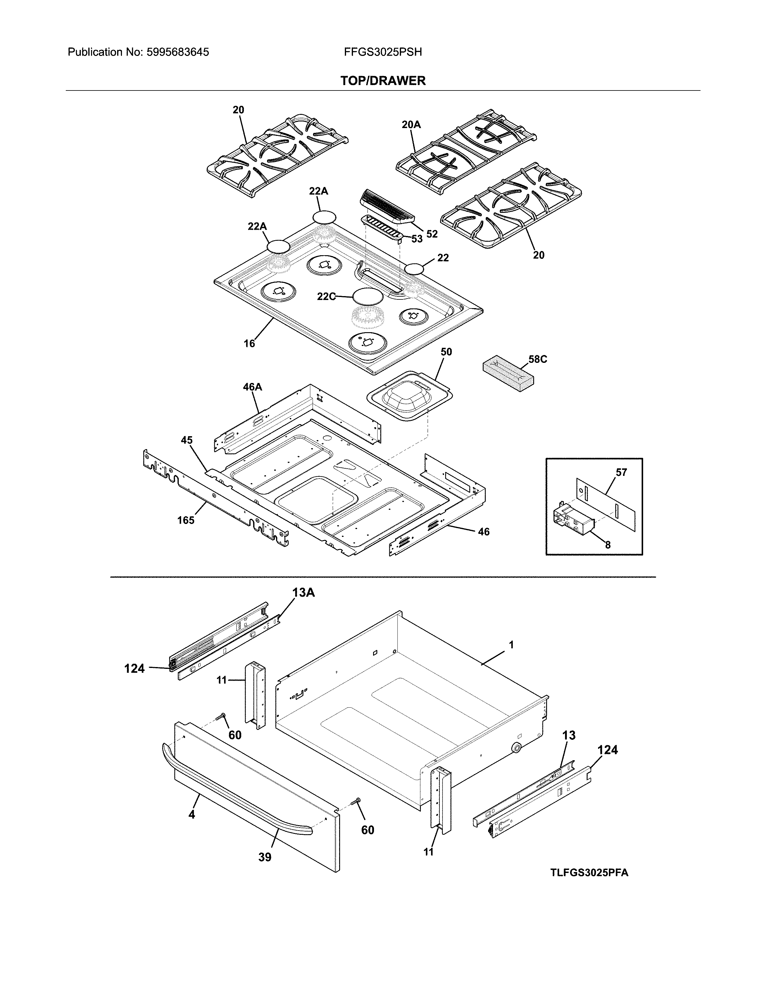 Frigidaire FFGS3025PSH top/drawer diagram