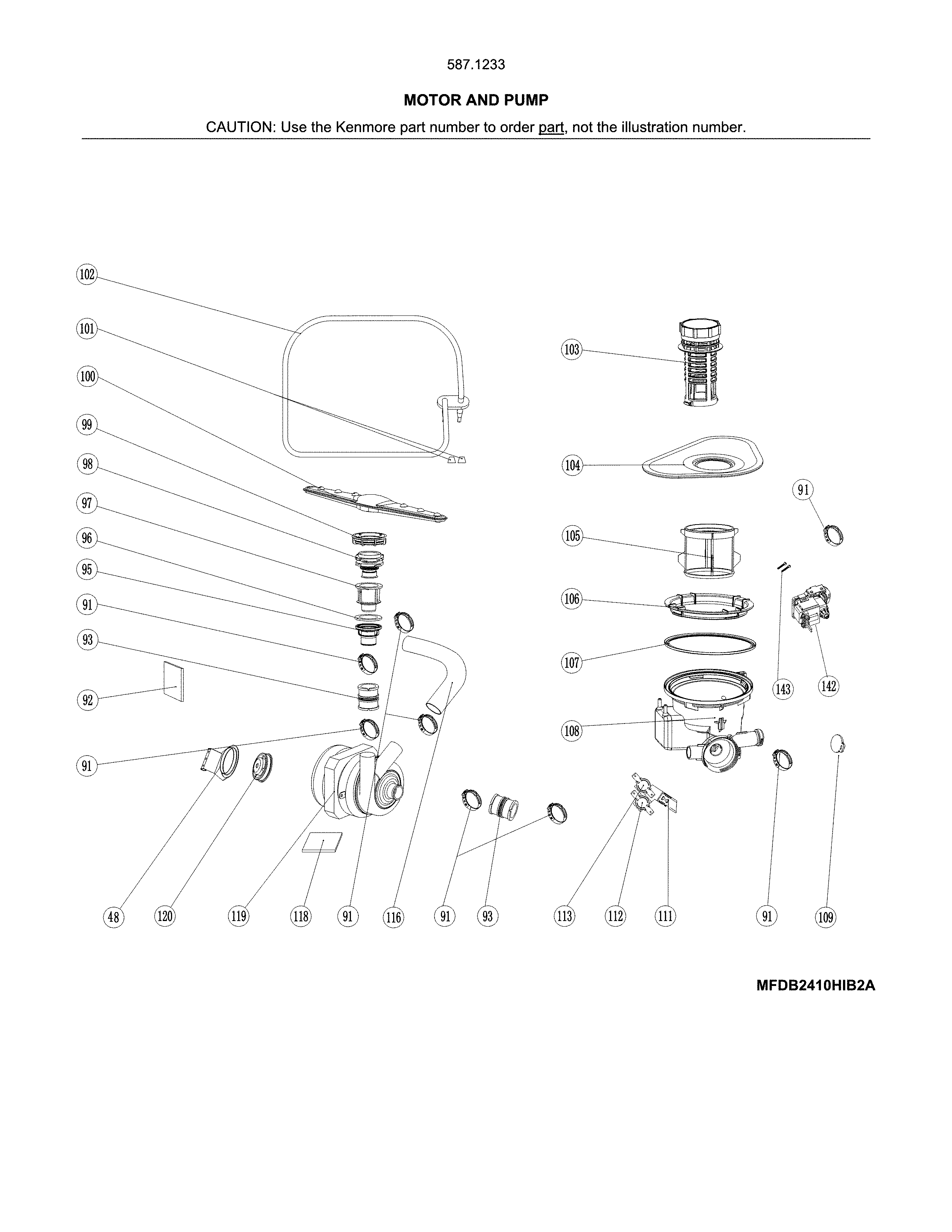 Kenmore 58712333F01B motor and pump diagram