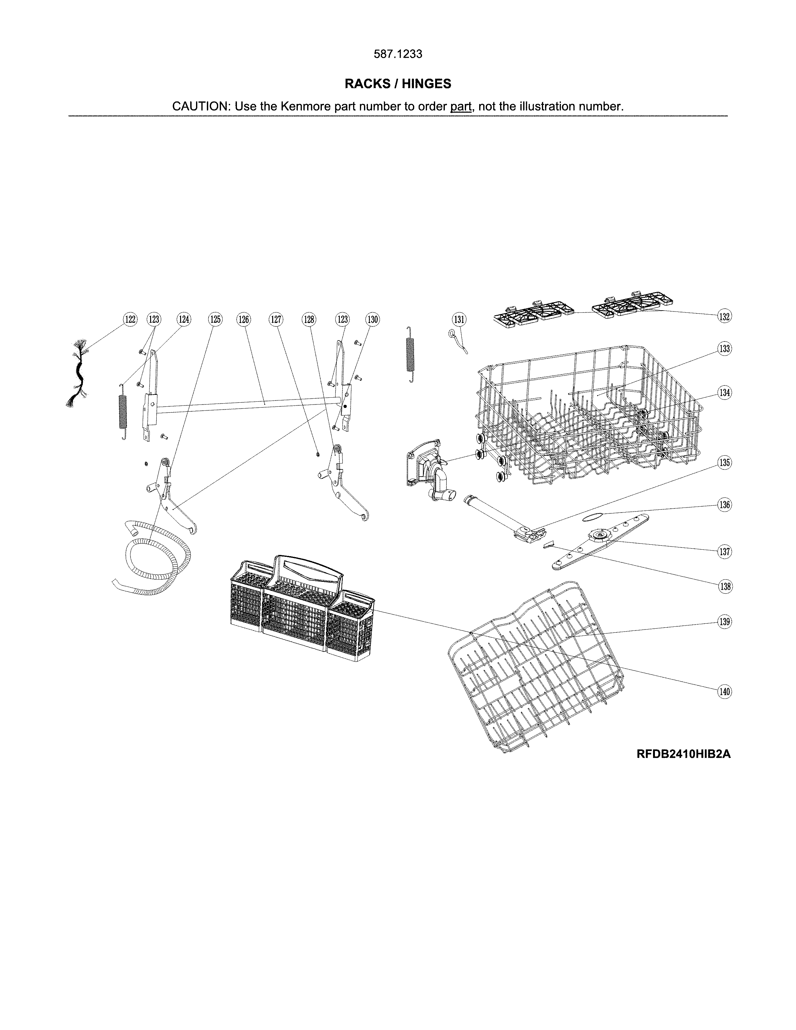 Kenmore 58712333F01B racks/hinges diagram