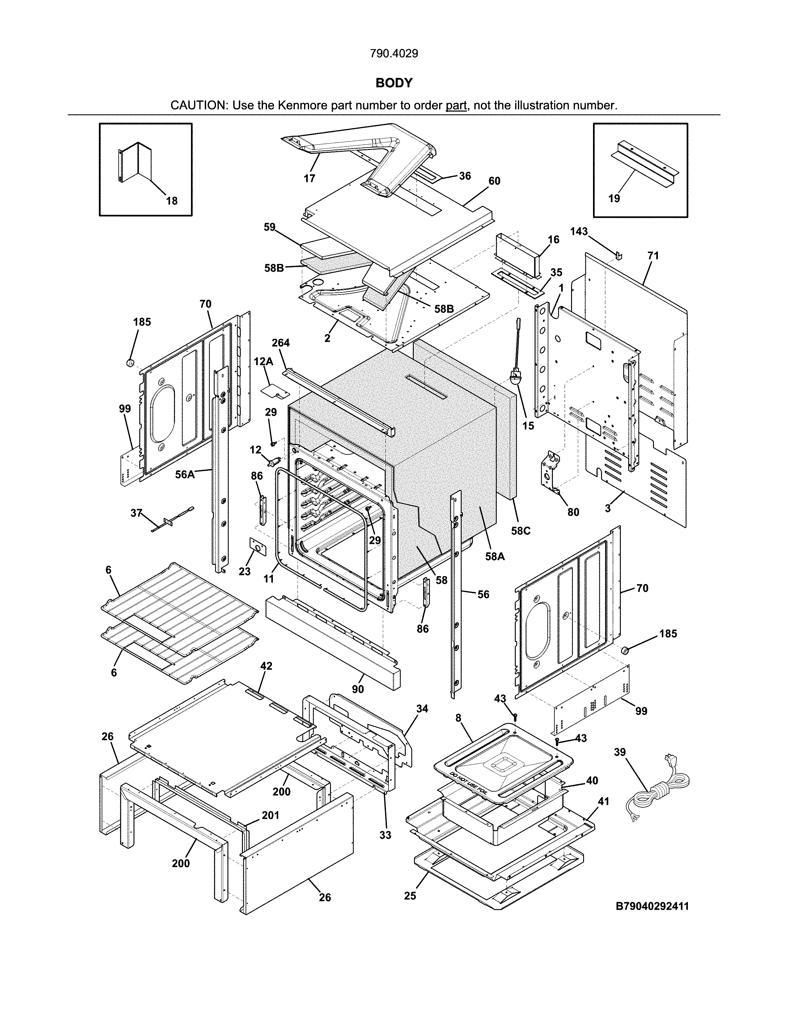 Kenmore 79040292411 body diagram