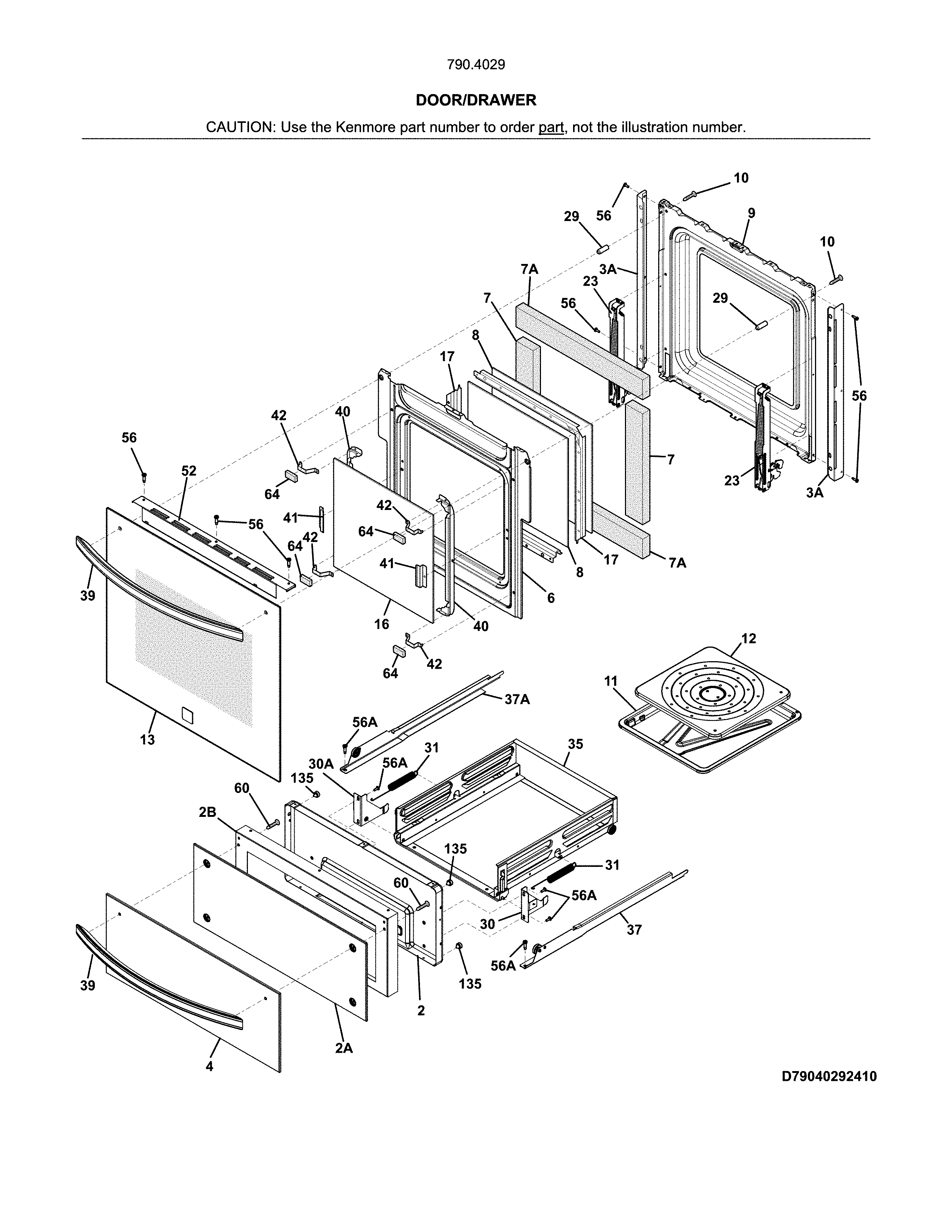 Kenmore 79040292411 door/drawer diagram