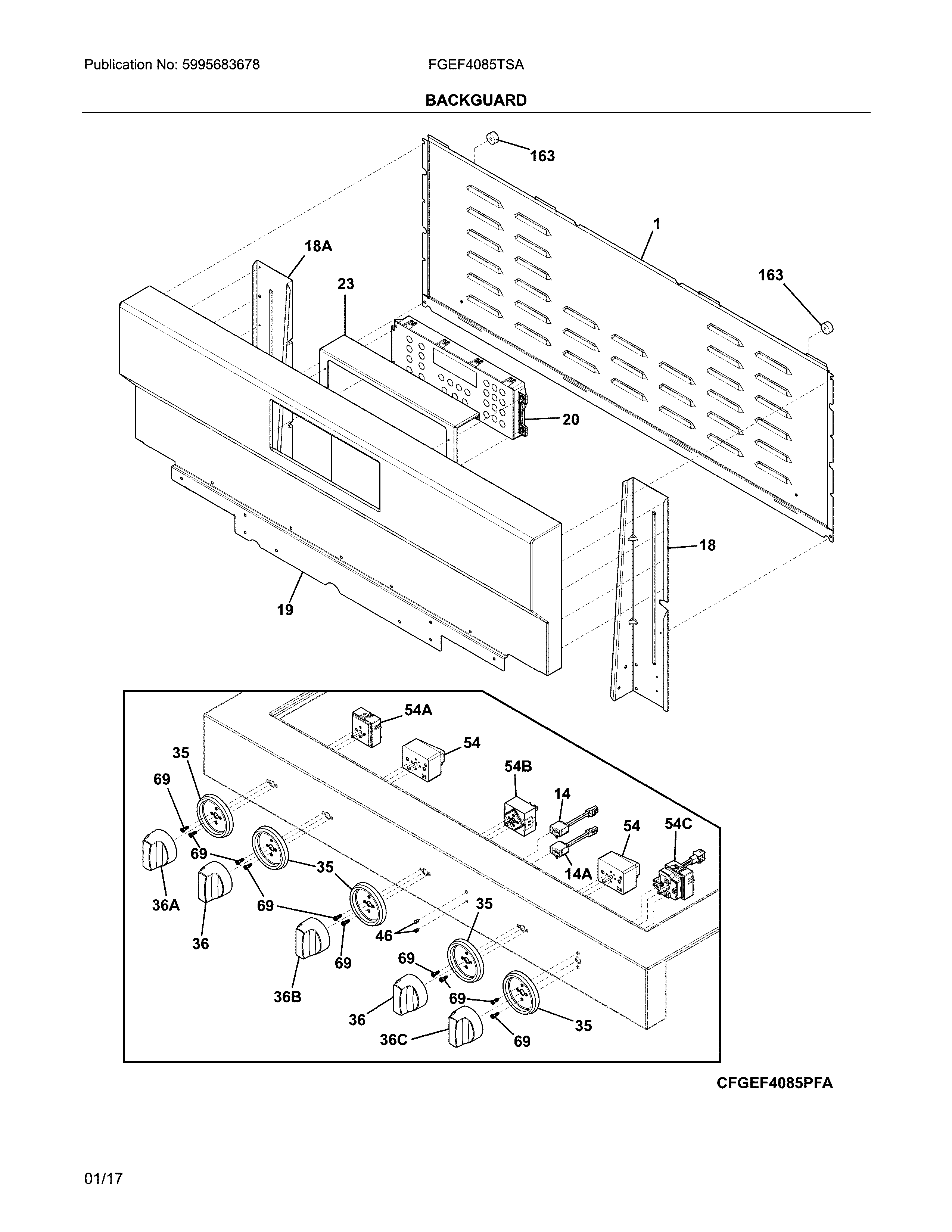 Frigidaire FGEF4085TSA backguard diagram
