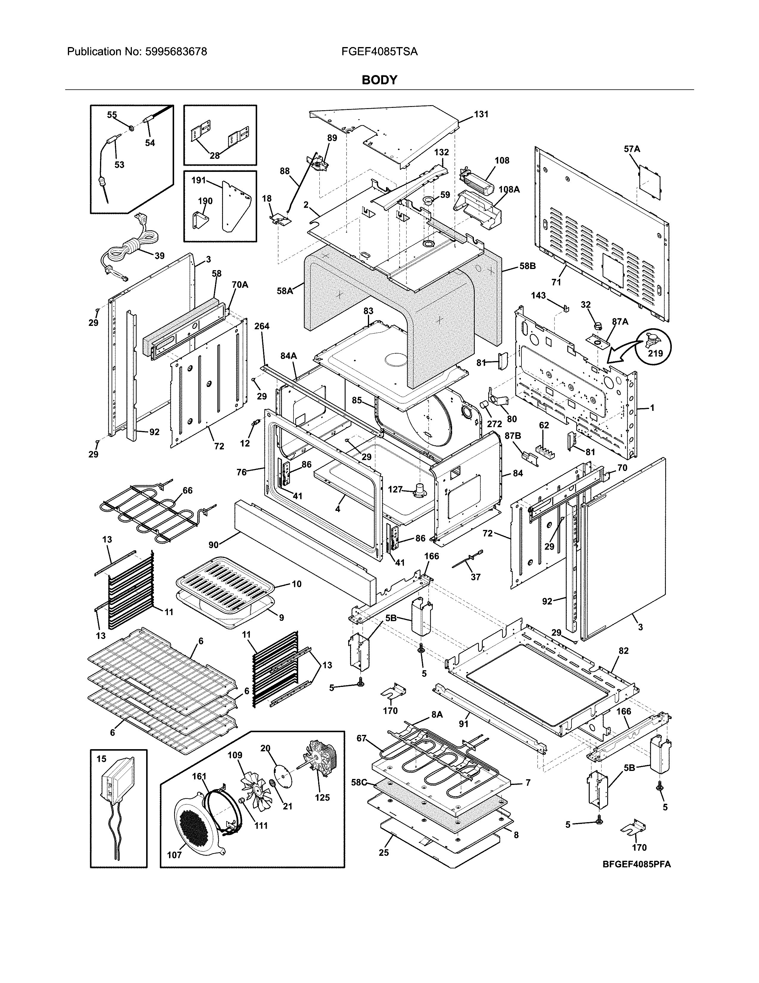 Frigidaire FGEF4085TSA body diagram