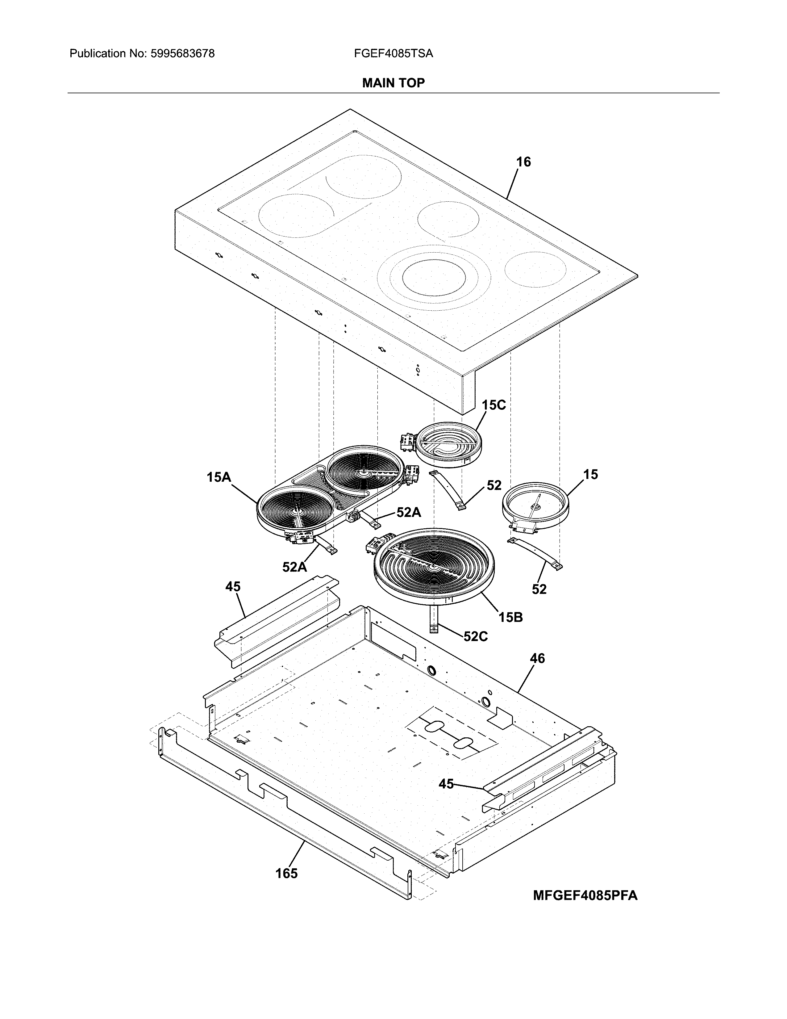 Frigidaire FGEF4085TSA main top diagram