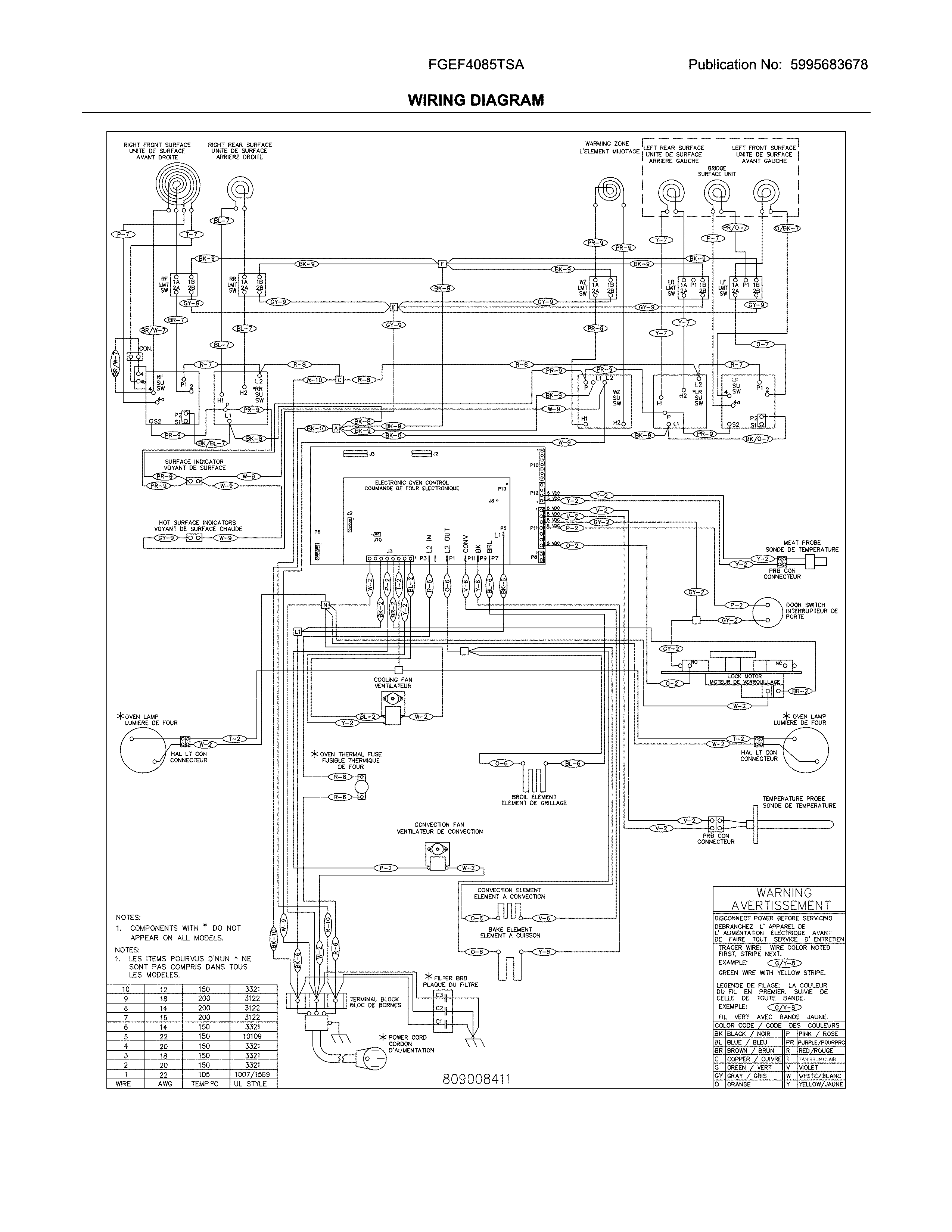 Frigidaire FGEF4085TSA wiring diagram diagram
