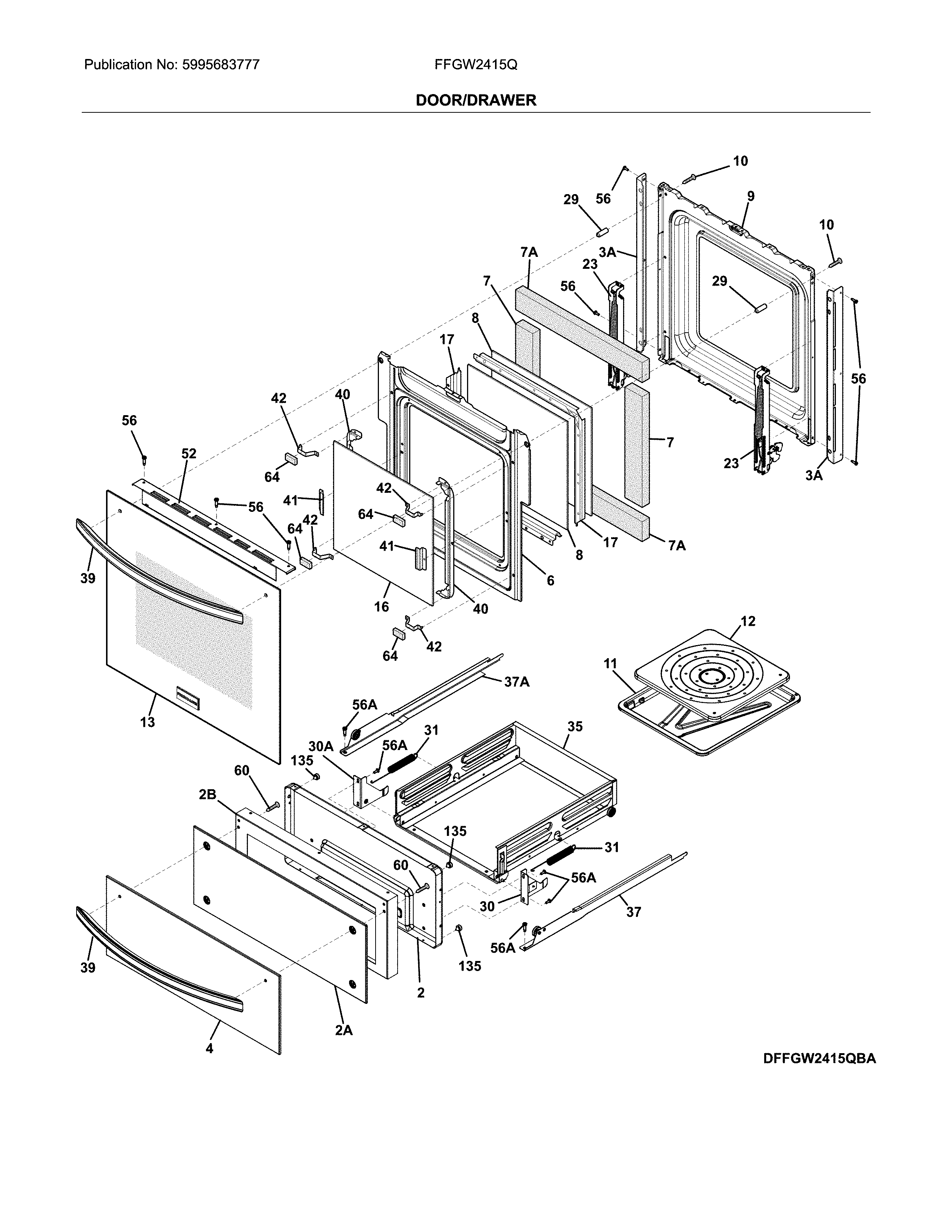Frigidaire FFGW2415QWB door/drawer diagram