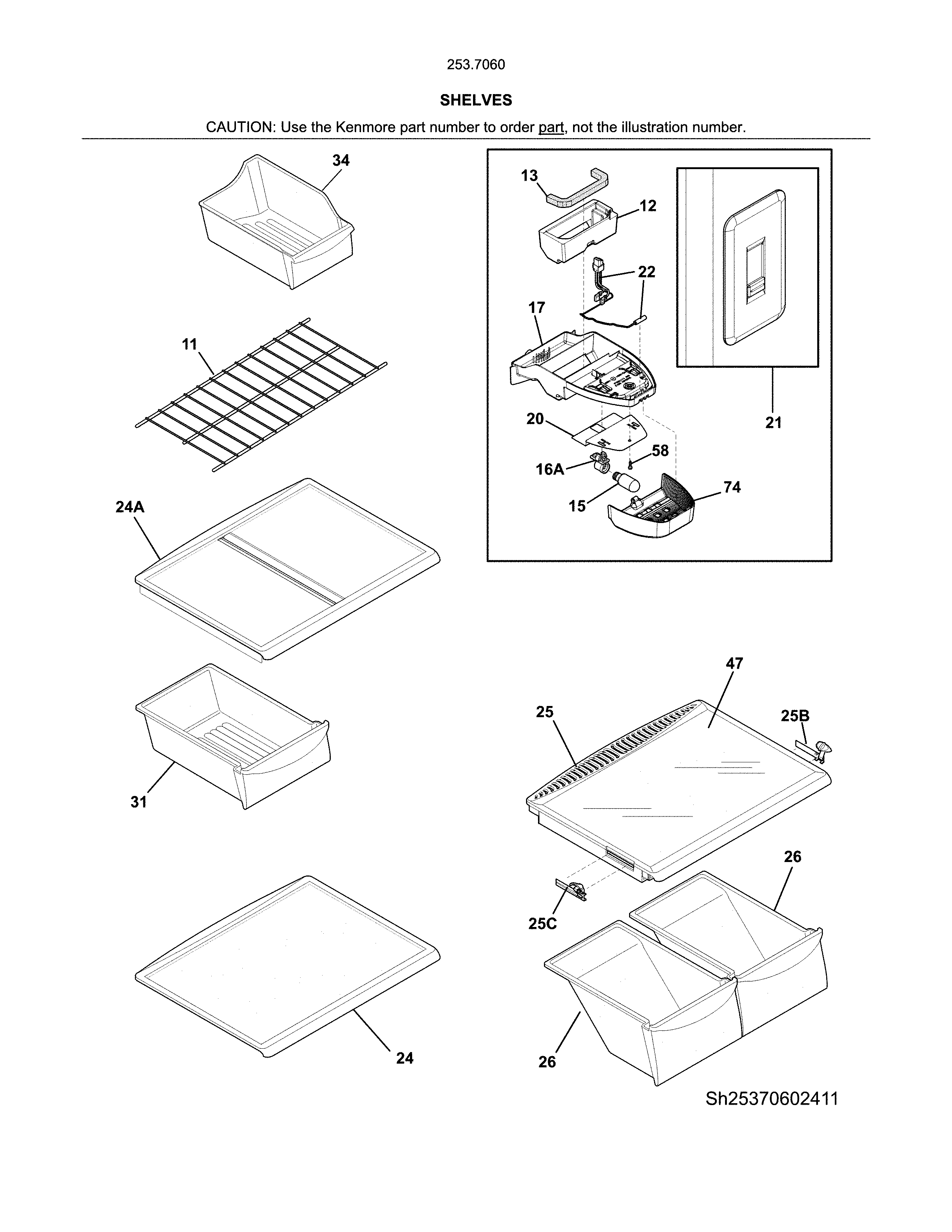 Kenmore 25370609414 shelves diagram