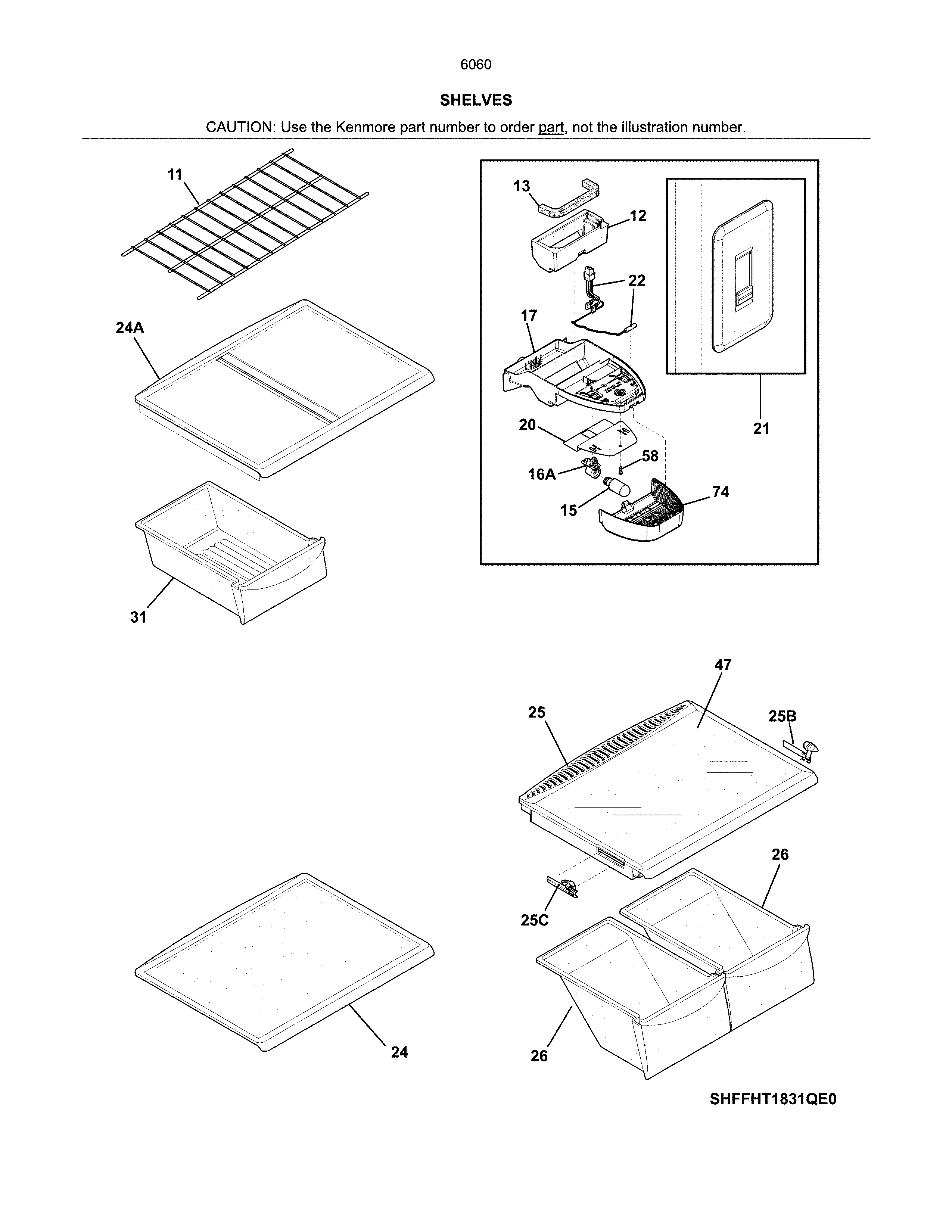 Kenmore 25360602415 shelves diagram