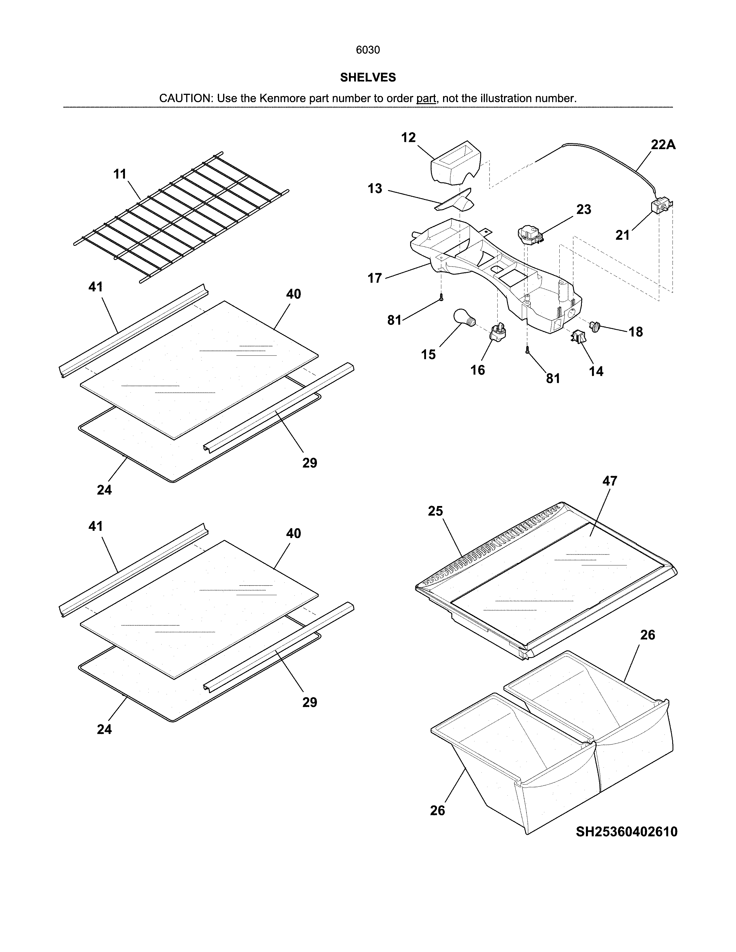 Kenmore 25360309611 shelves diagram