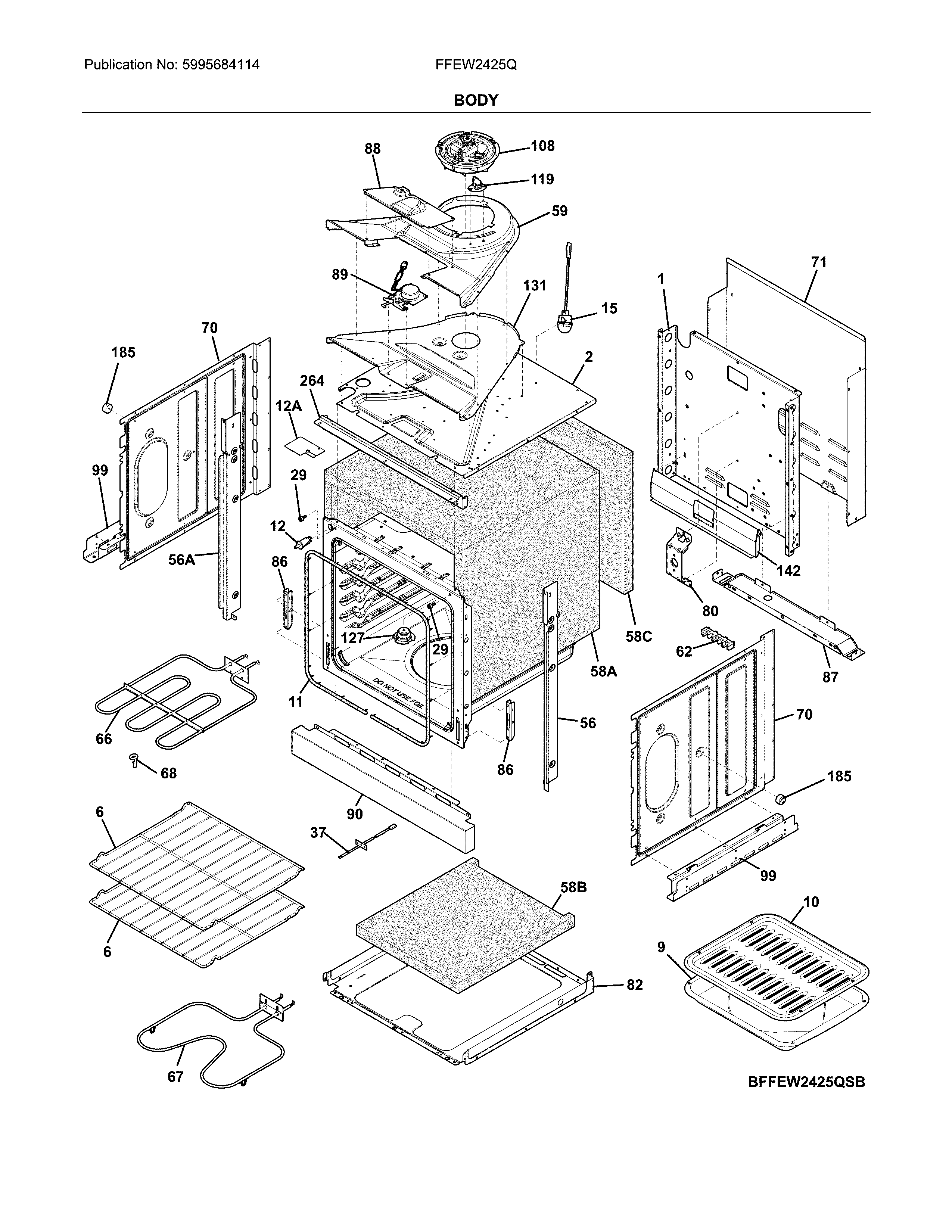 Frigidaire FFEW2425QBB body diagram
