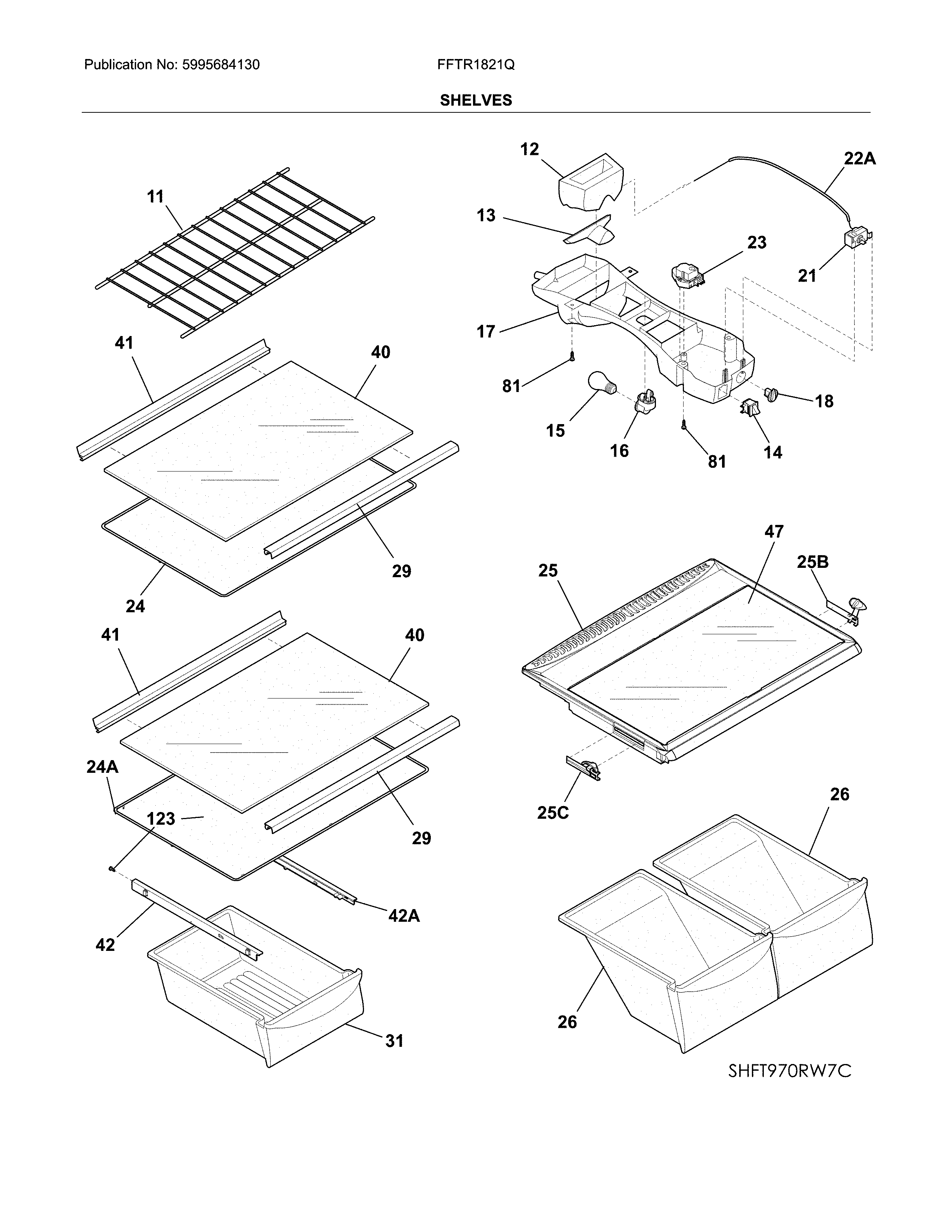 Frigidaire FFTR1821QB9B shelves diagram