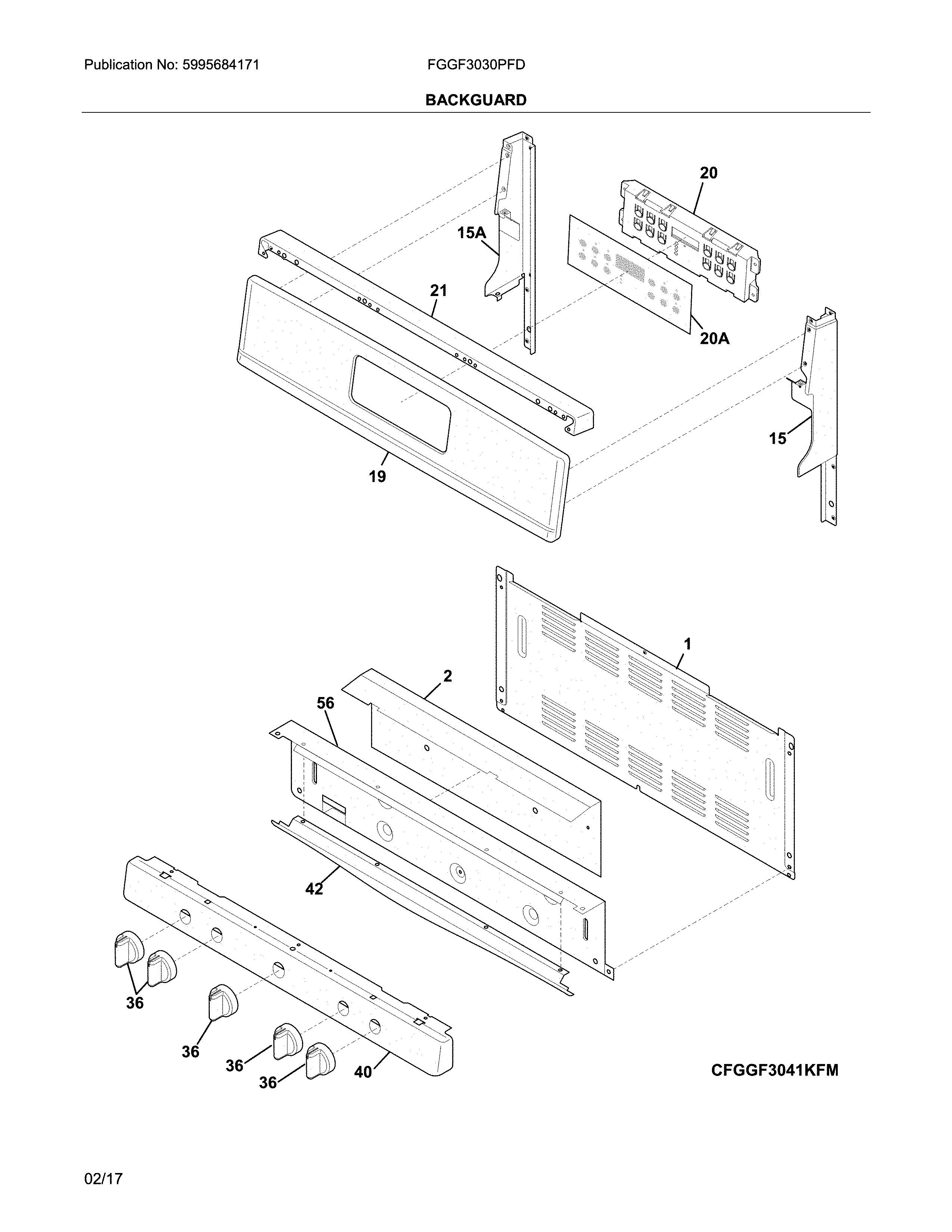 Frigidaire FGGF3030PFD backguard diagram