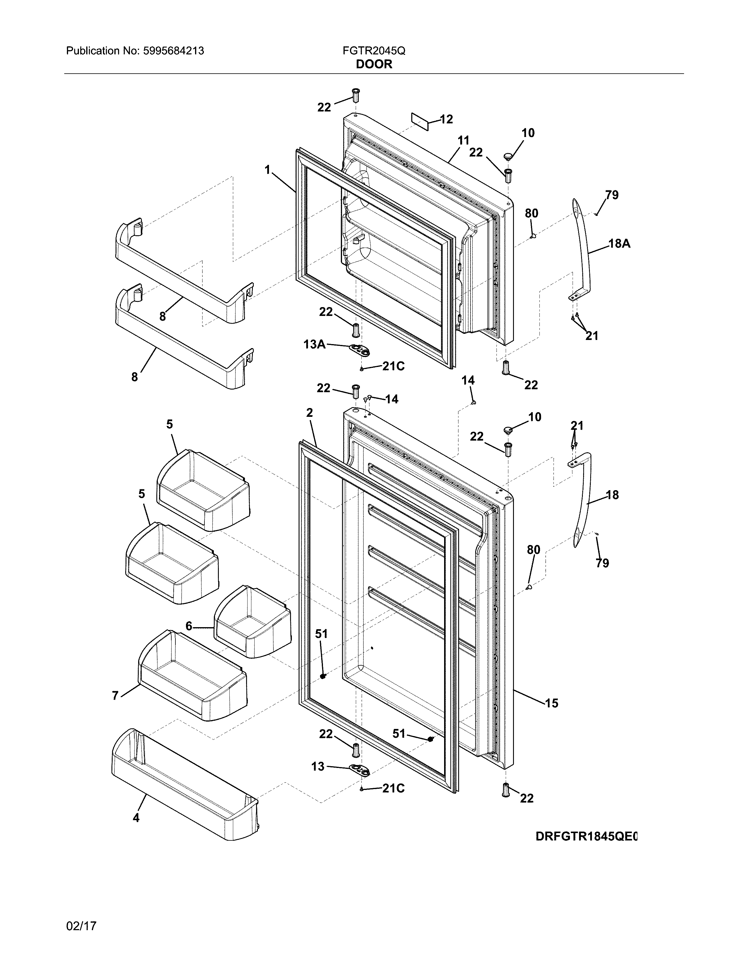 Frigidaire FGTR2045QF2 door diagram