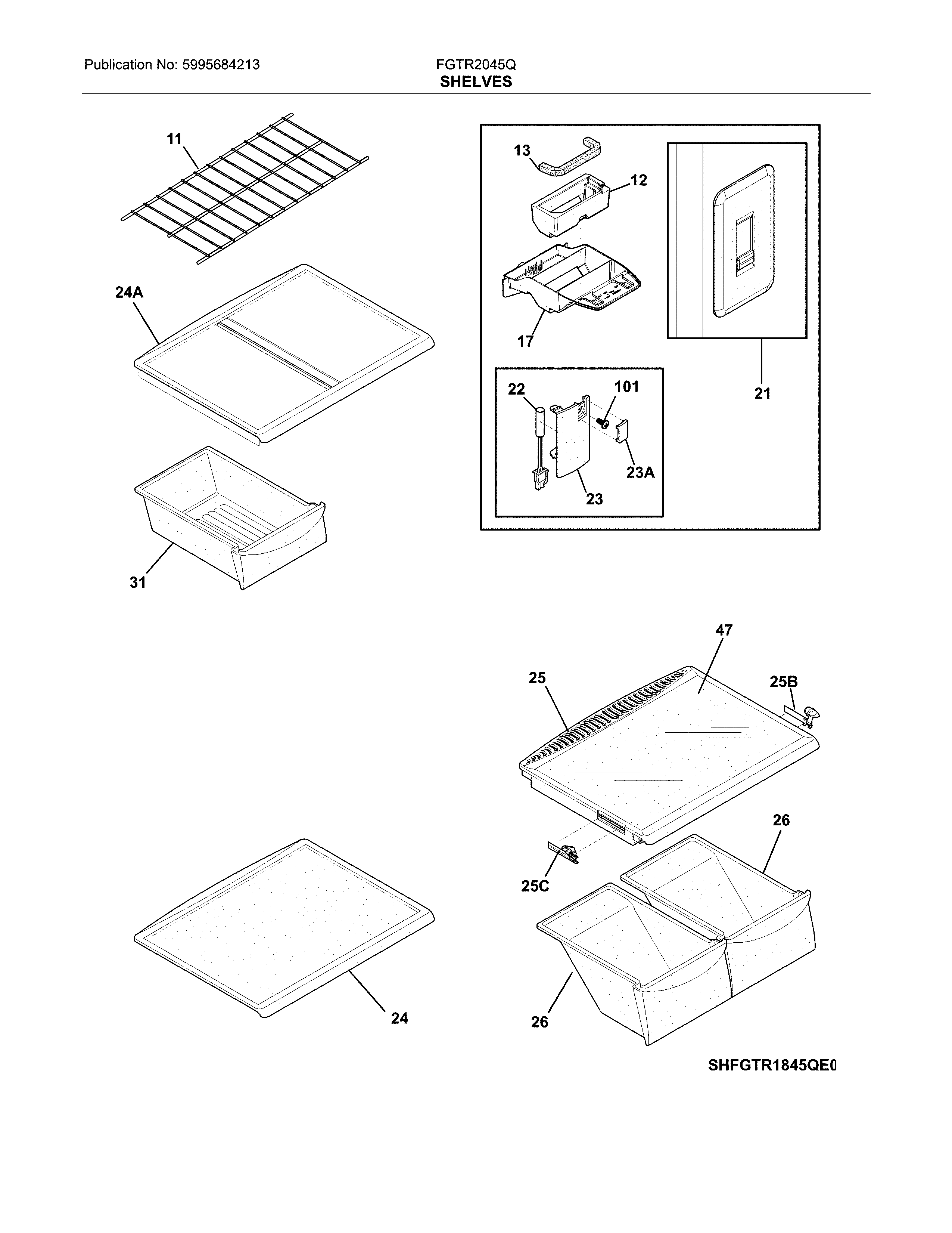 Frigidaire FGTR2045QF2 shelves diagram