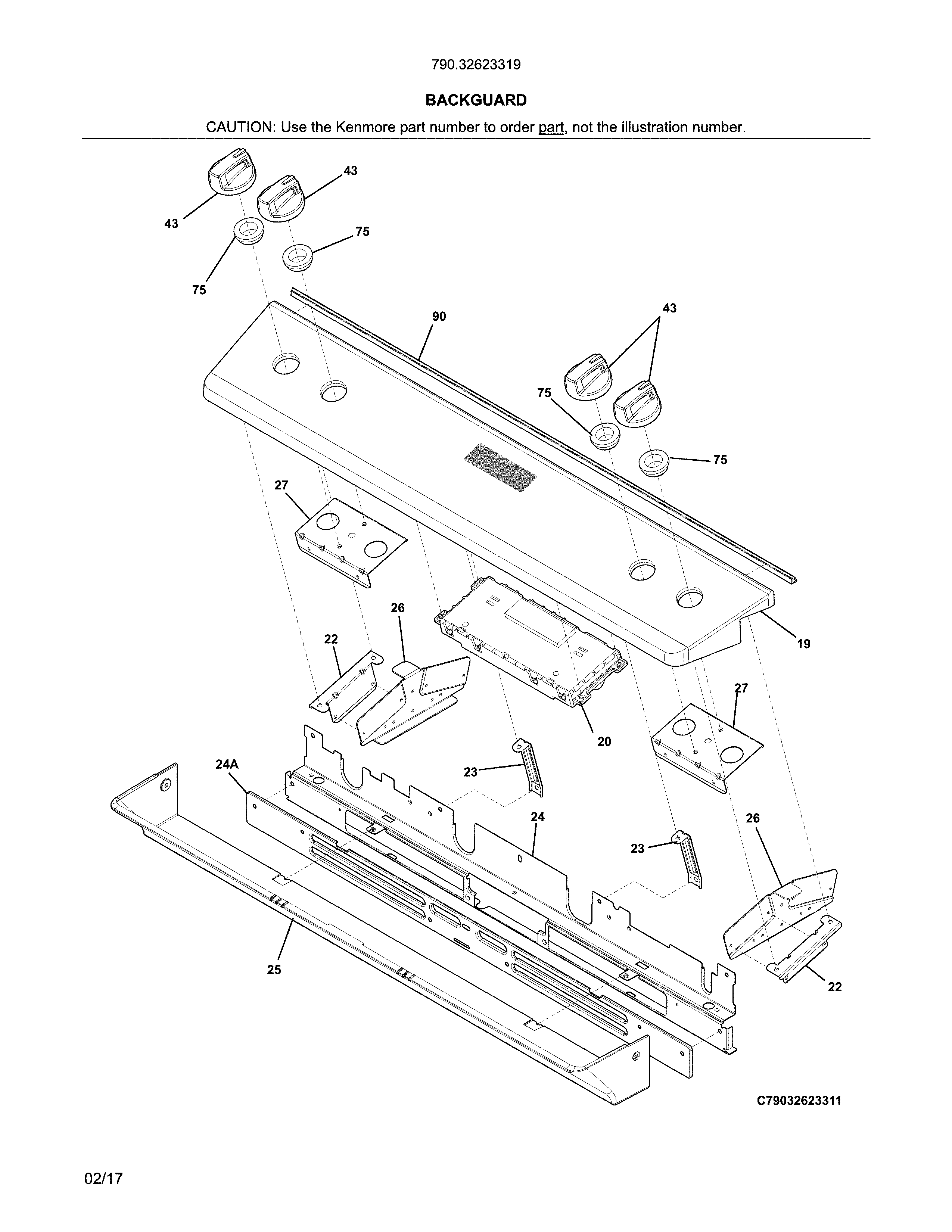 Kenmore Elite 79032623319 backguard diagram