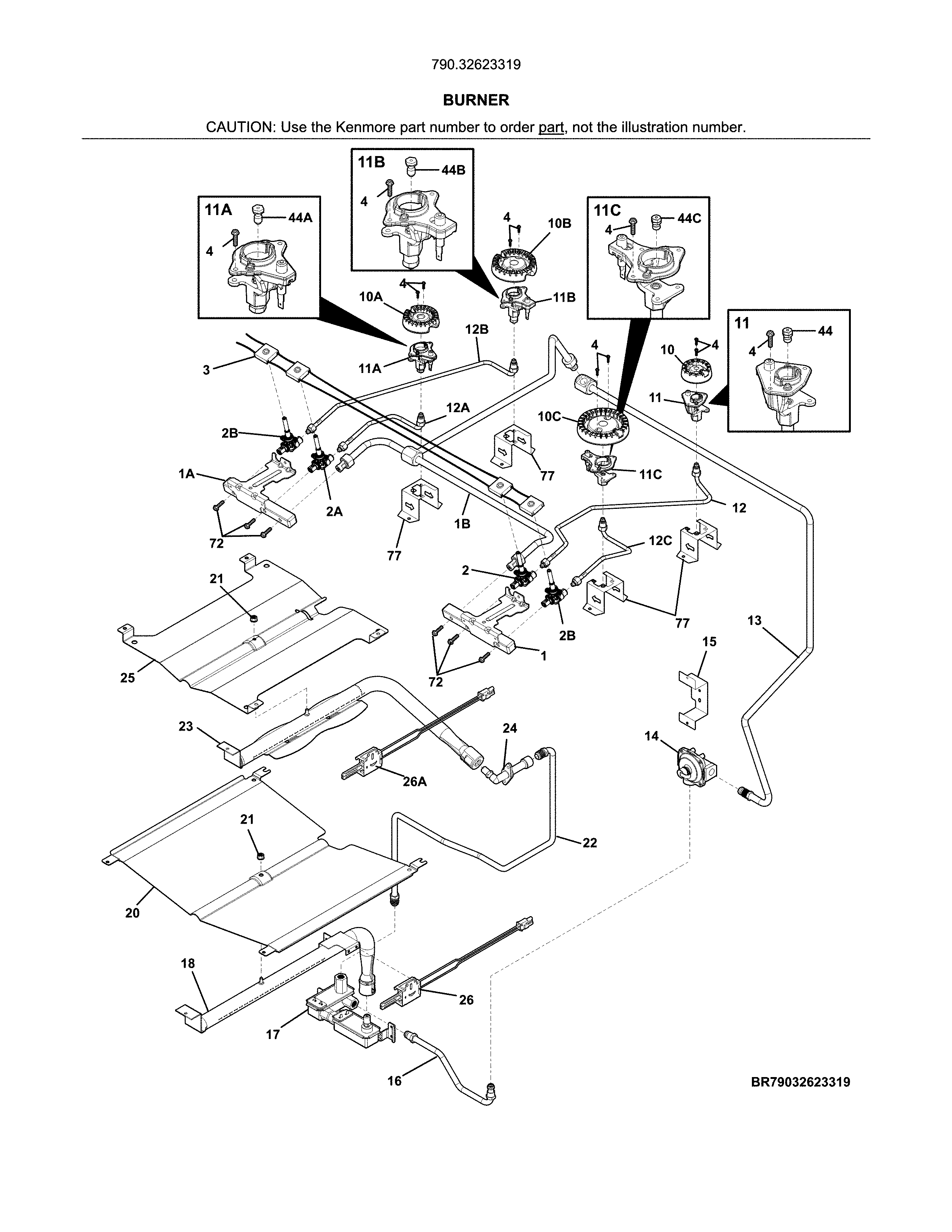 Kenmore Elite 79032623319 burner diagram